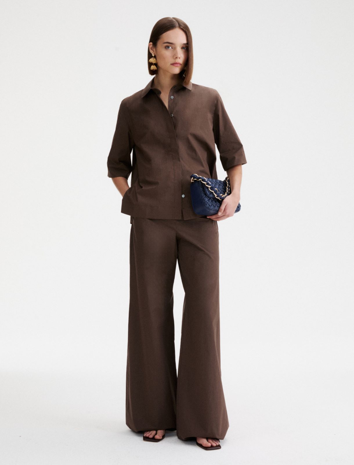 Poplin wide-leg trousers - BROWN - Marella - 2