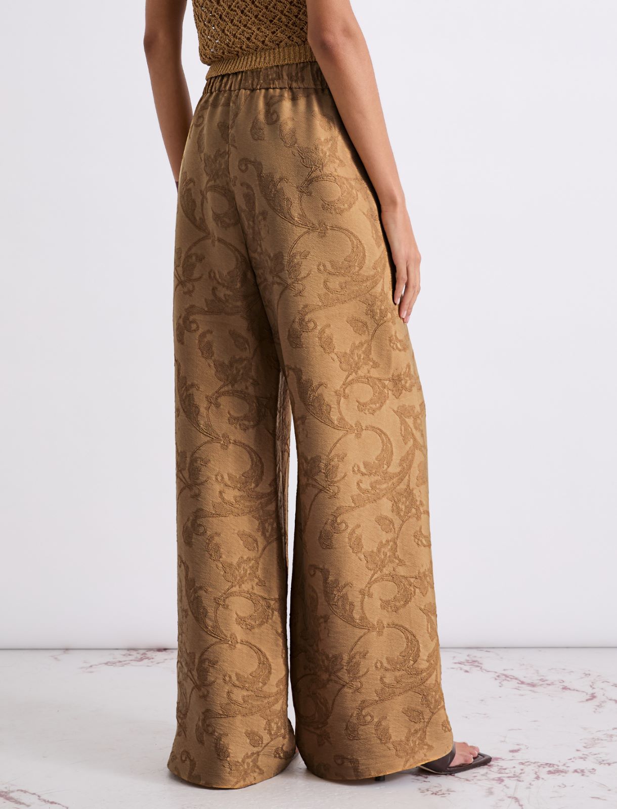 Embroidered fabric wide-leg trousers - BEIGE - Marella - 3