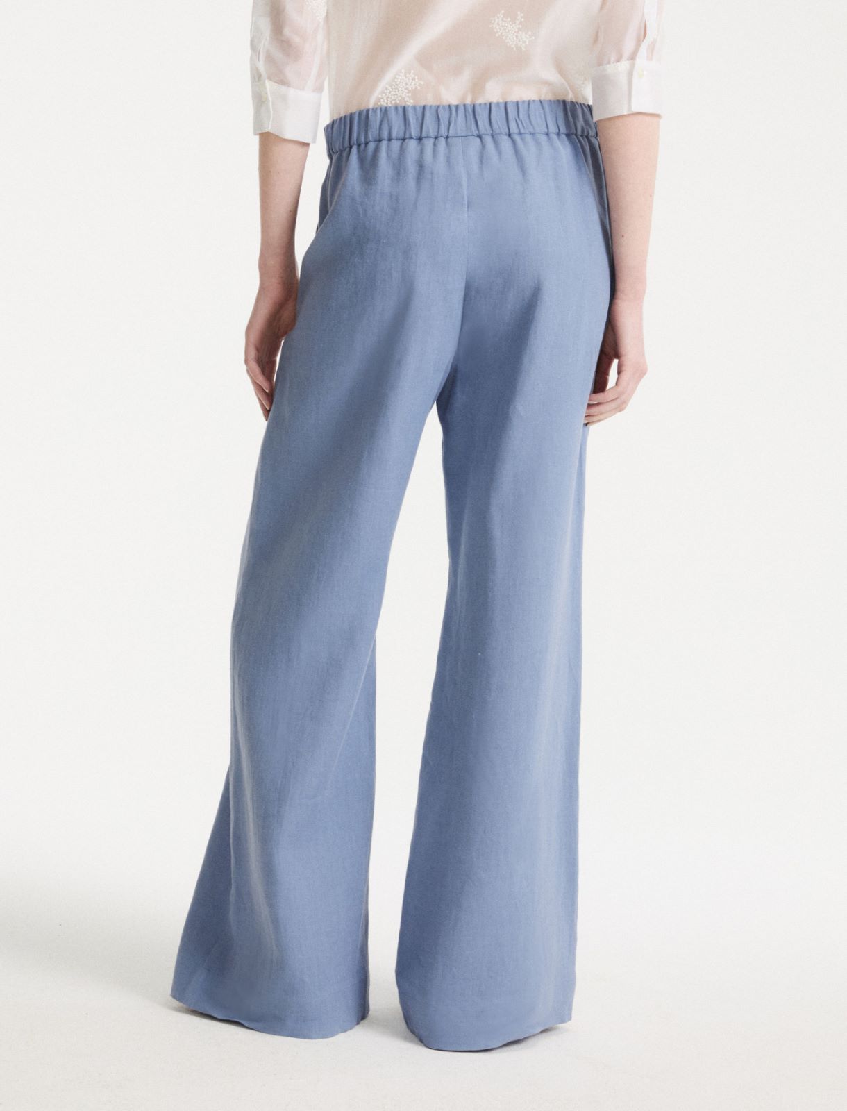 Linen wide-leg trousers - Dust blue - Marella - 3