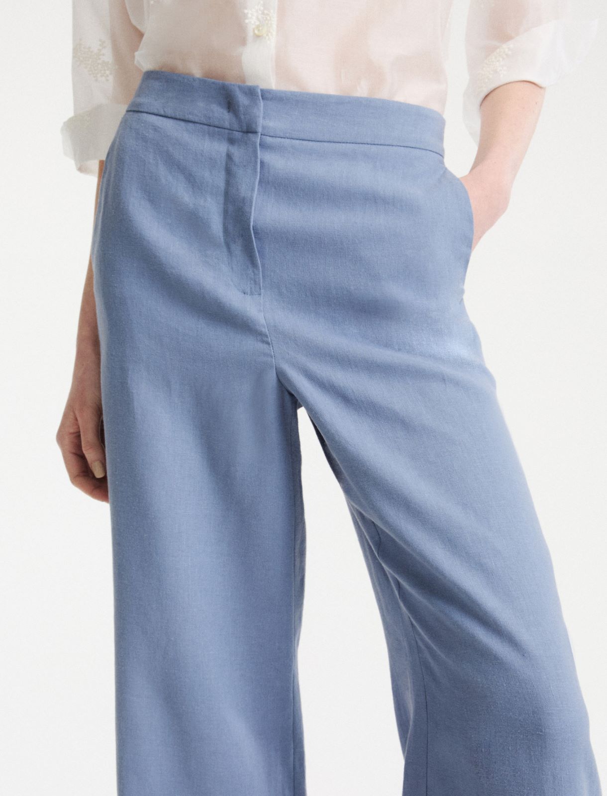 Linen wide-leg trousers - Dust blue - Marella - 5