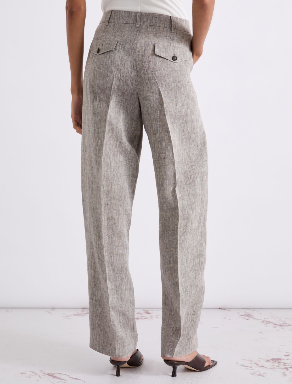Linen barrel-leg trousers - BROWN - Marella - 3