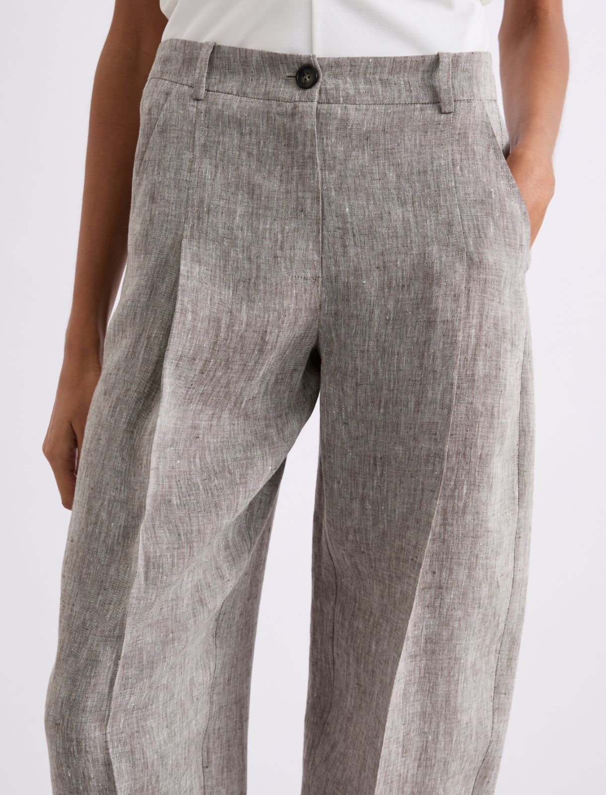 Linen barrel-leg trousers - BROWN - Marella - 5