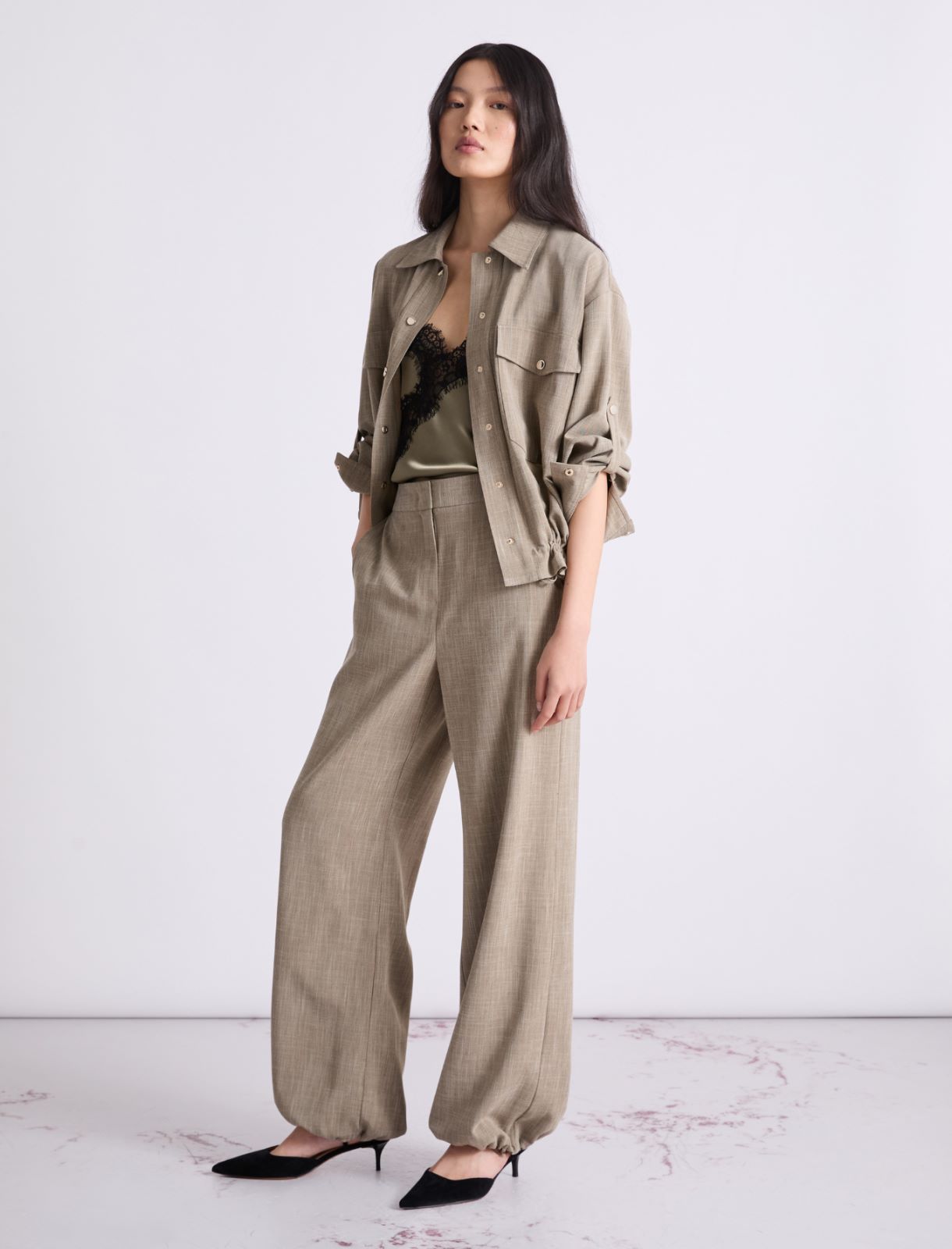 Caraco avec dentelle - KAKI - Marella - 2