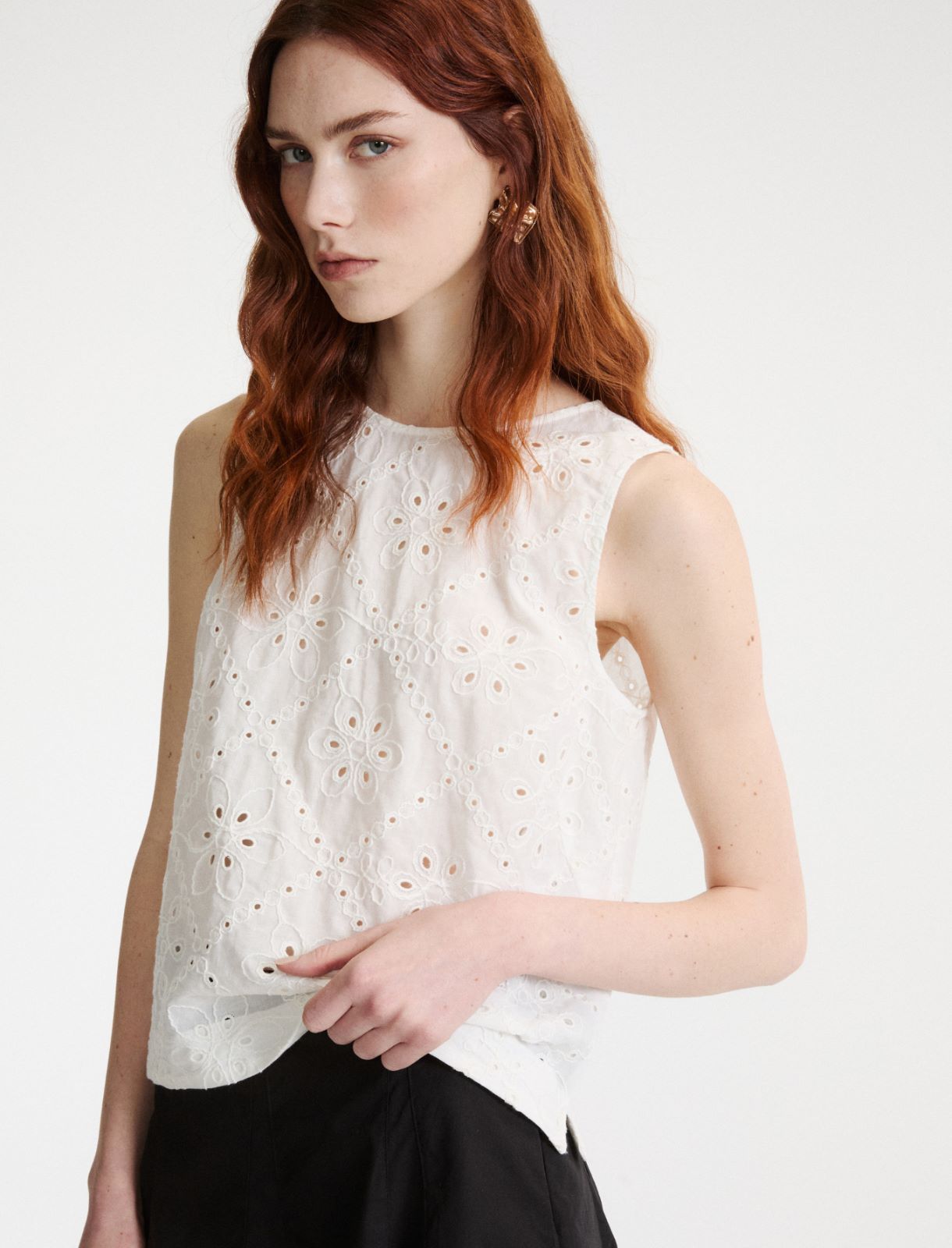 Top z muślinu Sangallo - BIAŁY - Marella - 4