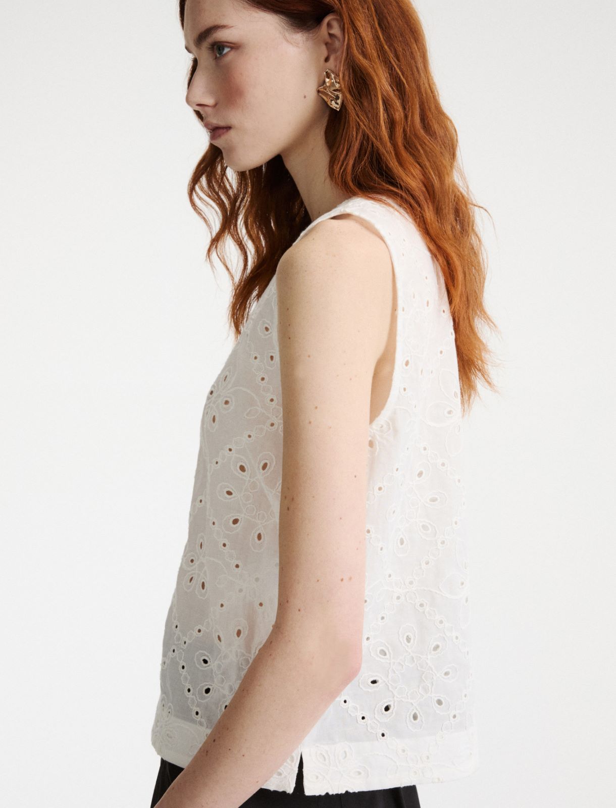 Top z muślinu Sangallo - BIAŁY - Marella - 5