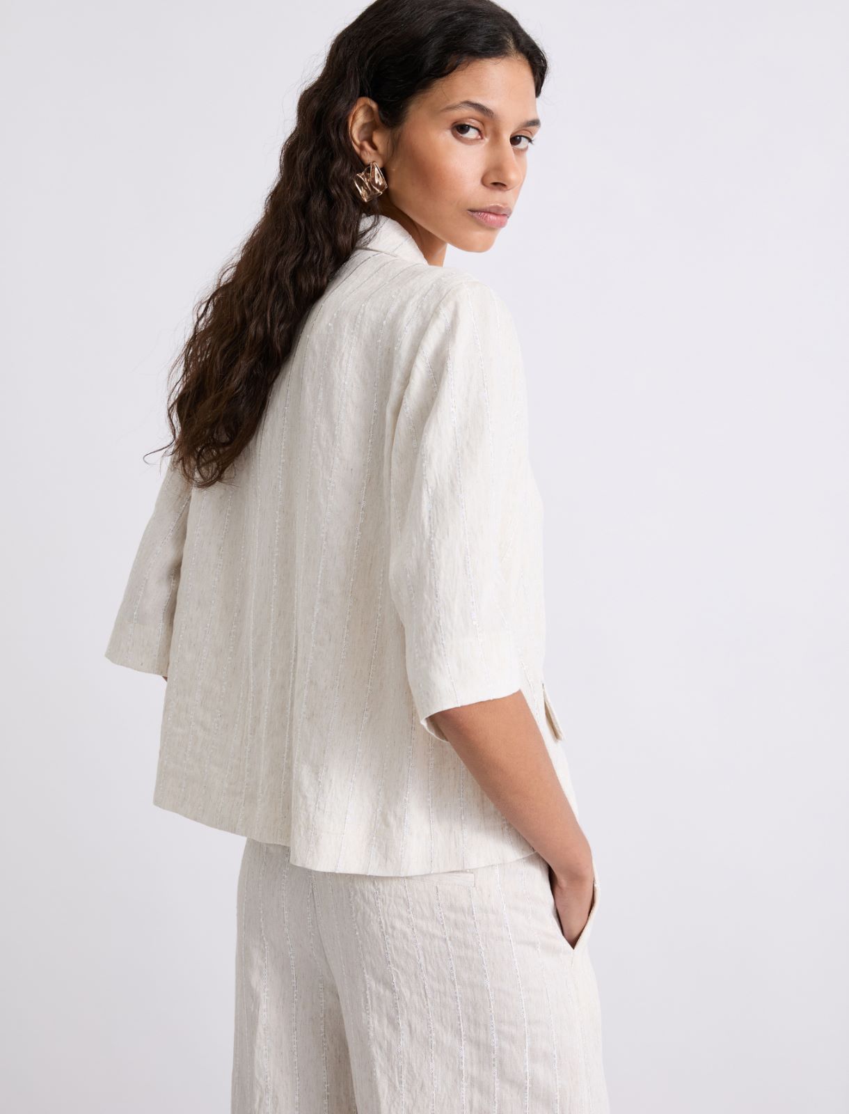 Double-breasted linen and viscose blazer - SAND - Marella - 3