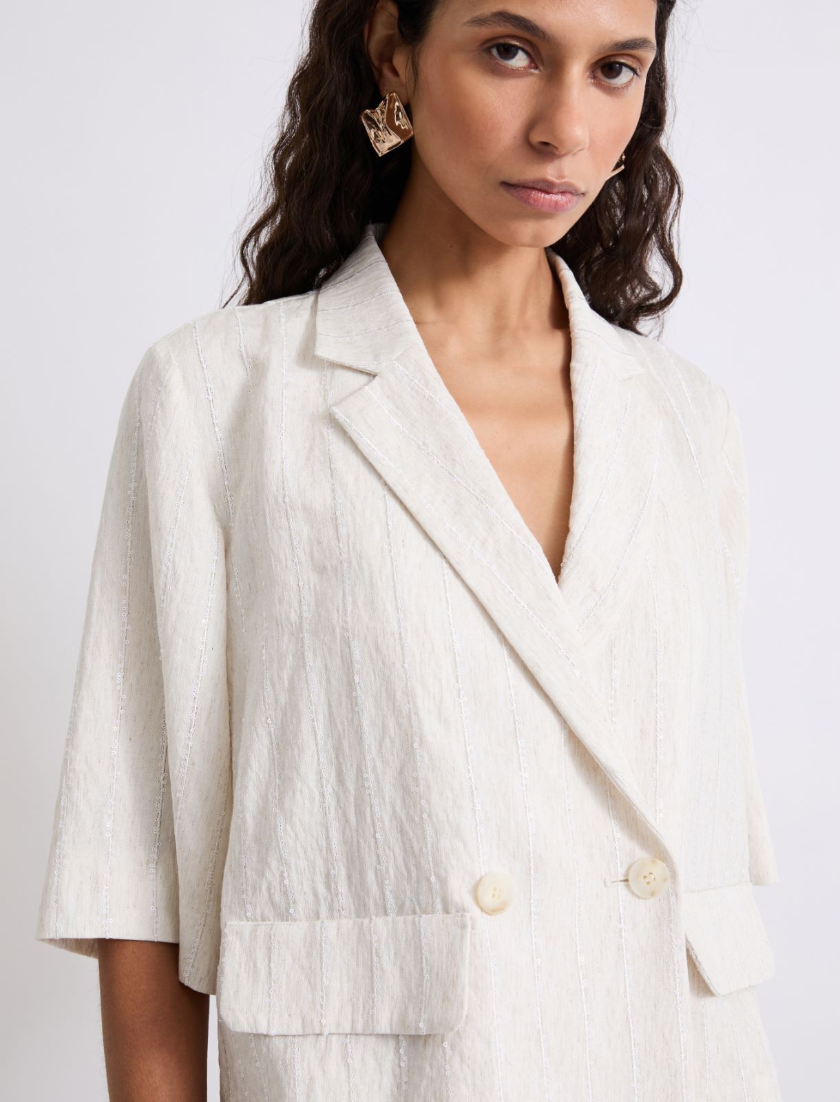 Double-breasted linen and viscose blazer - SAND - Marella - 5