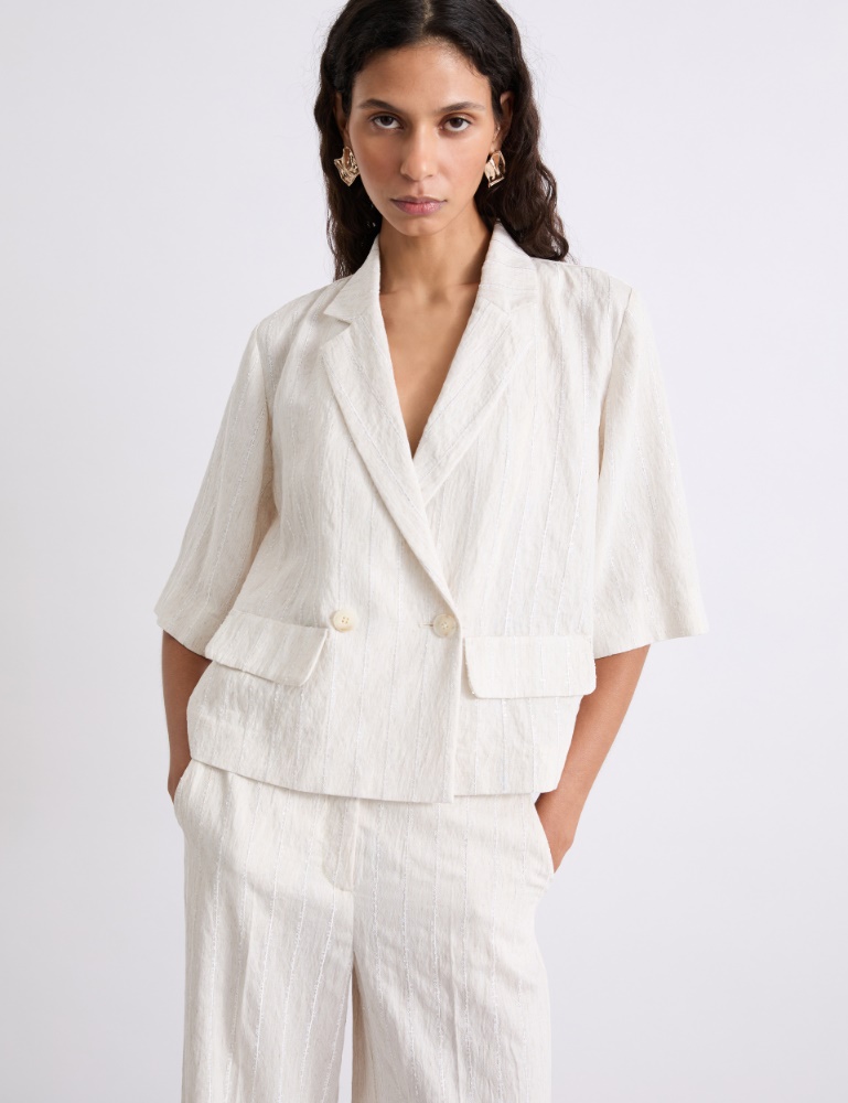 Double-breasted linen and viscose blazer - Marella