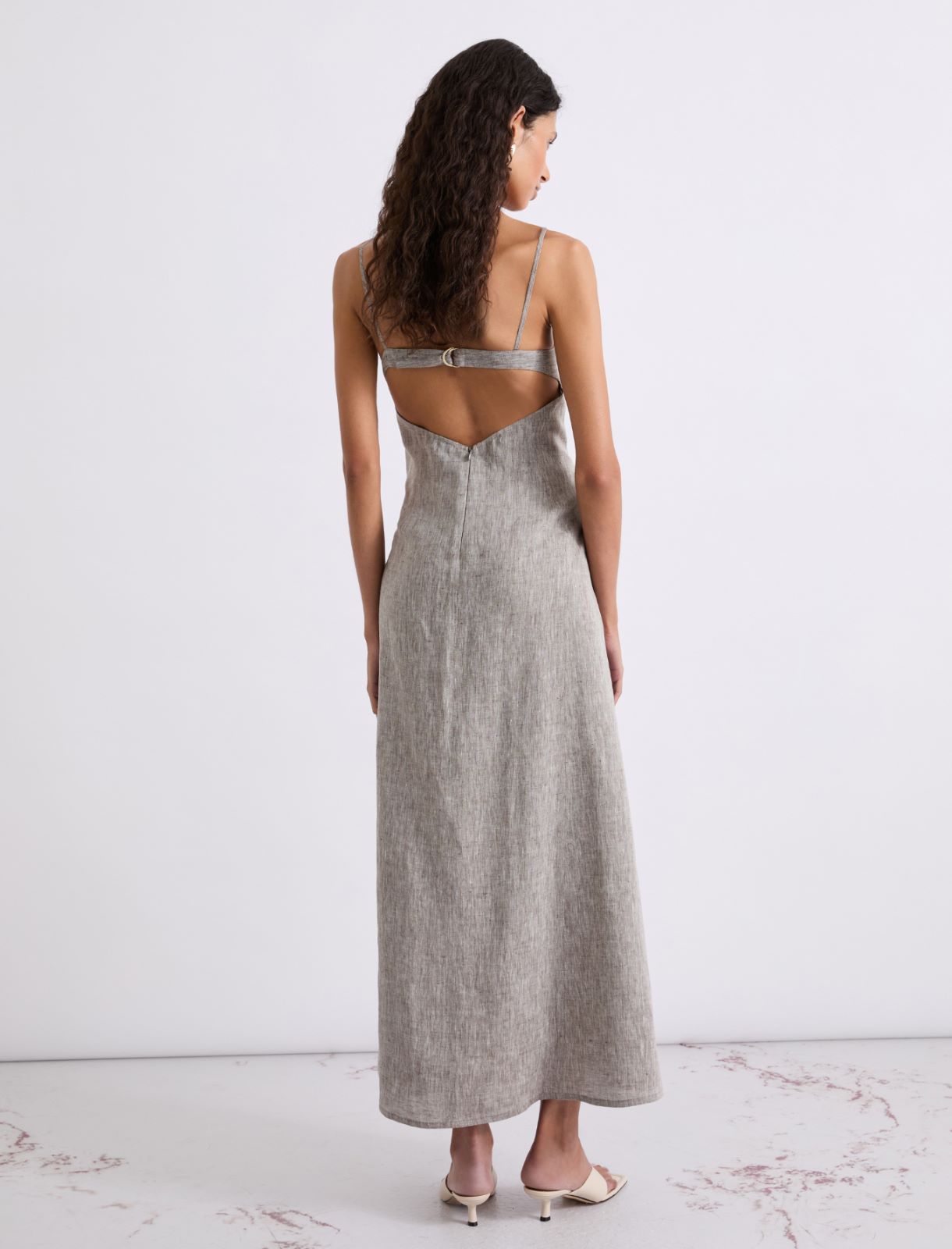 Long linen dress - BROWN - Marella - 3