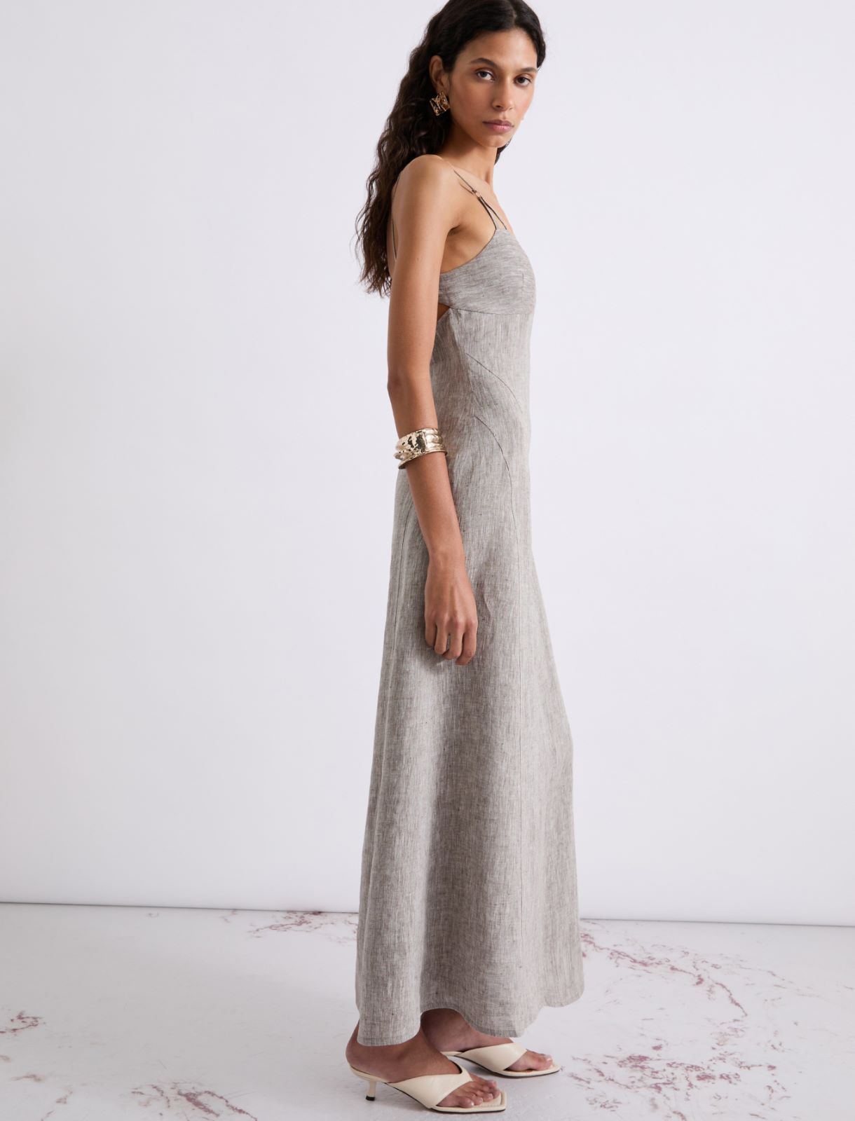 Long linen dress - BROWN - Marella - 4