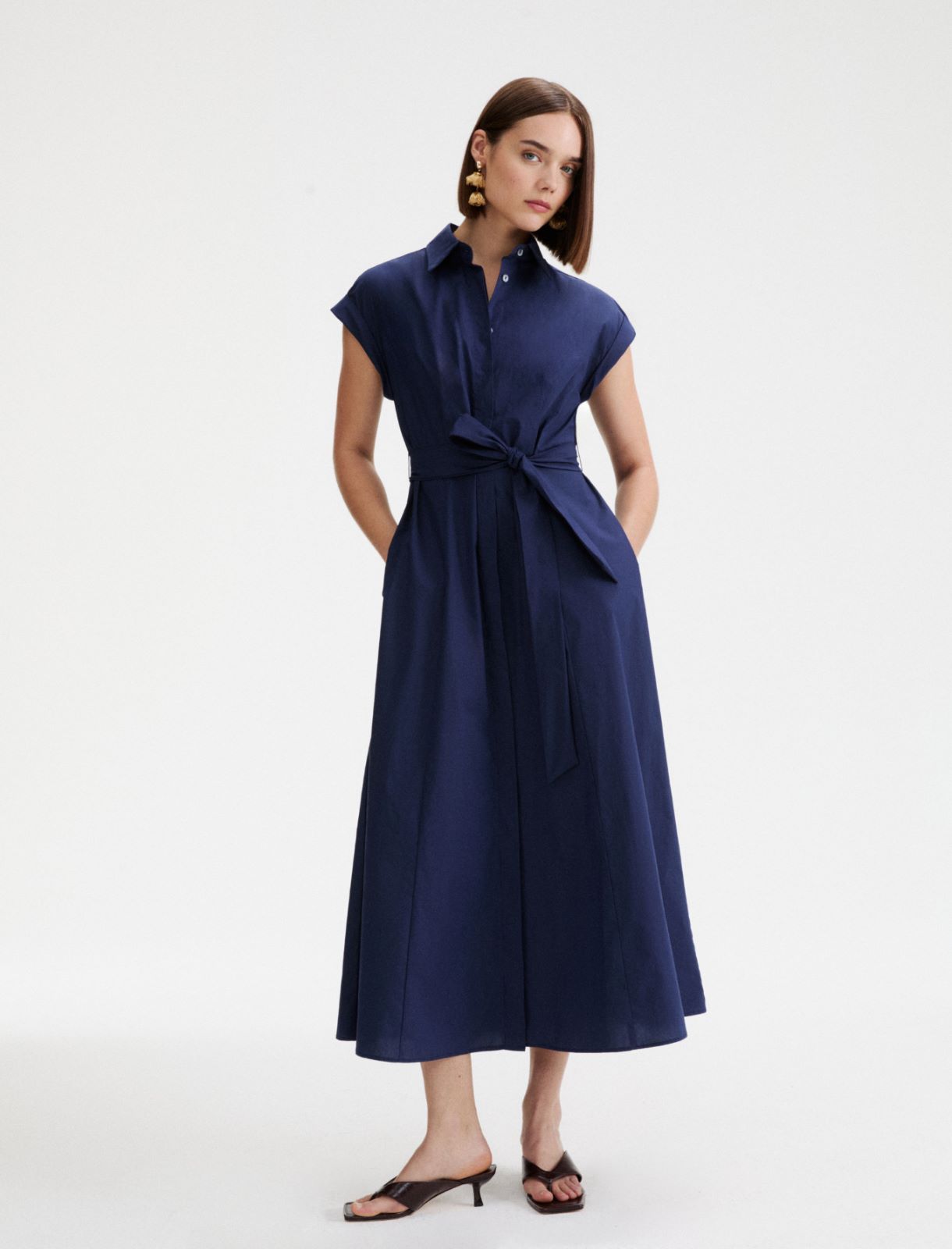 Hemdblusenkleid aus Popeline - BLAU - Marella - 4