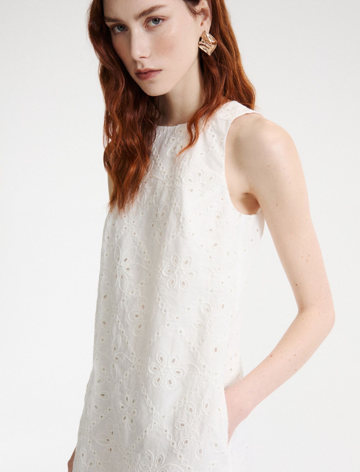 Ausgestelltes Kleid aus Musselin in der Optik von St. Galler Spitze - WEISS - Marella - 5