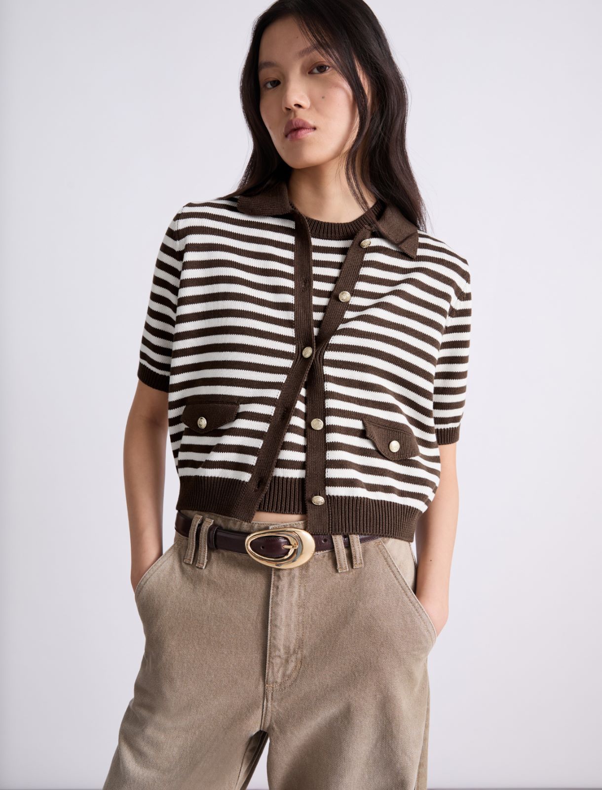 Cotton and silk cardigan - BROWN - Marella - 4