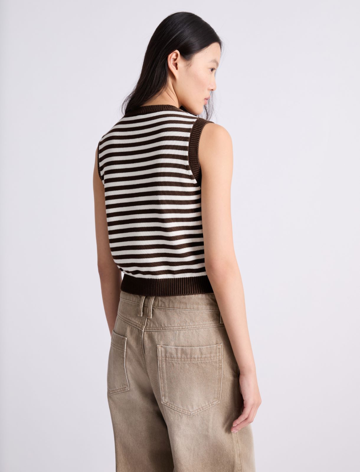 Sleeveless cotton and silk top - BROWN - Marella - 3