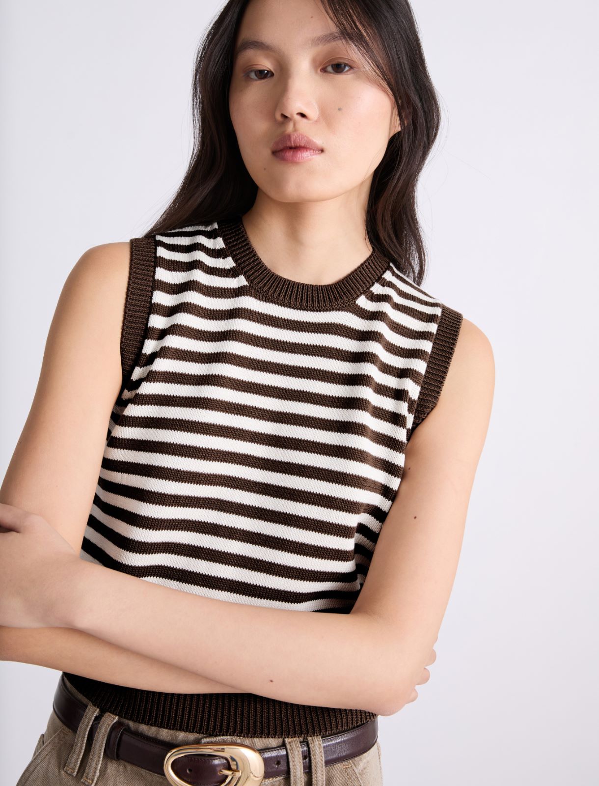 Sleeveless cotton and silk top - BROWN - Marella - 5