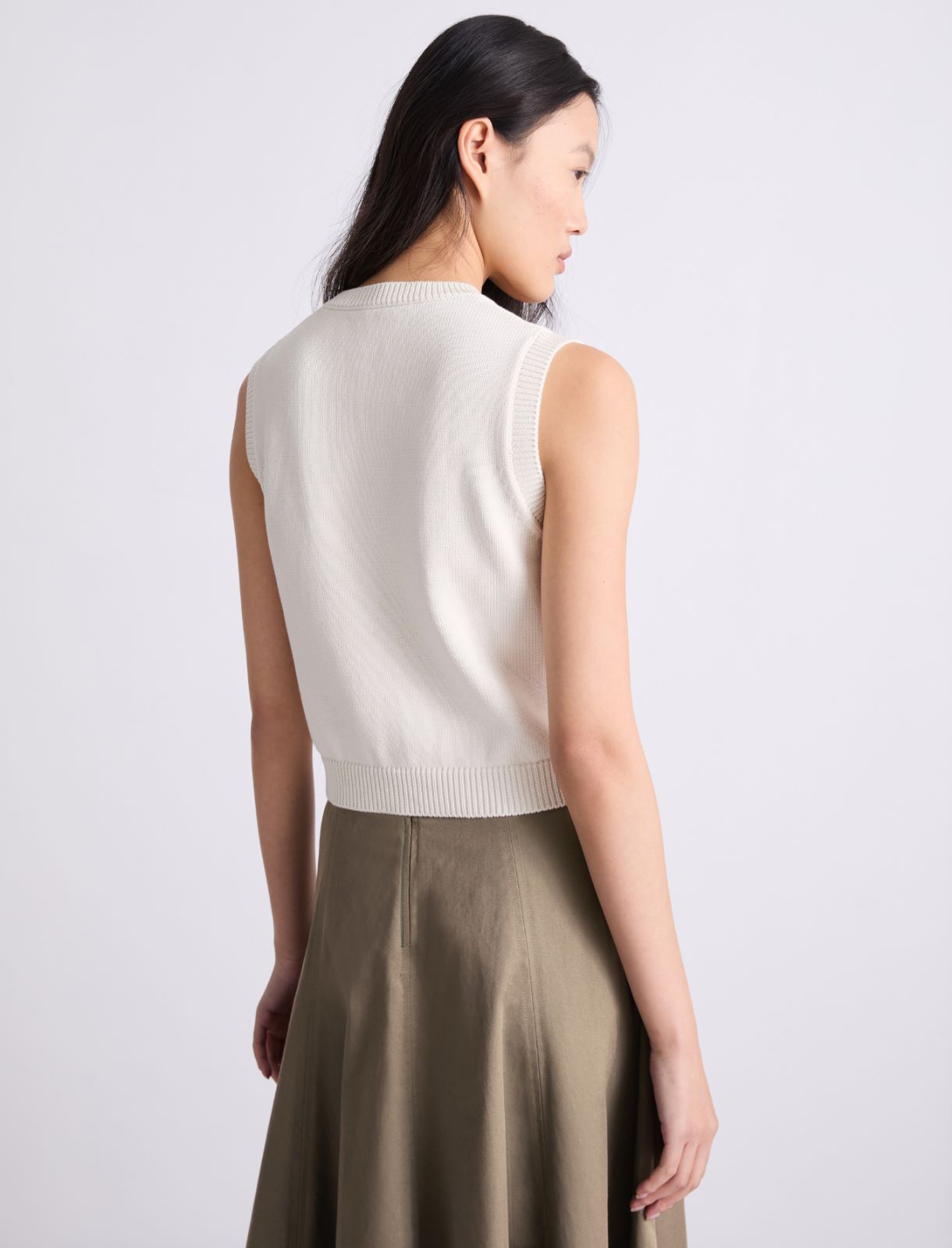 Sleeveless cotton and silk top - CREAM - Marella - 3