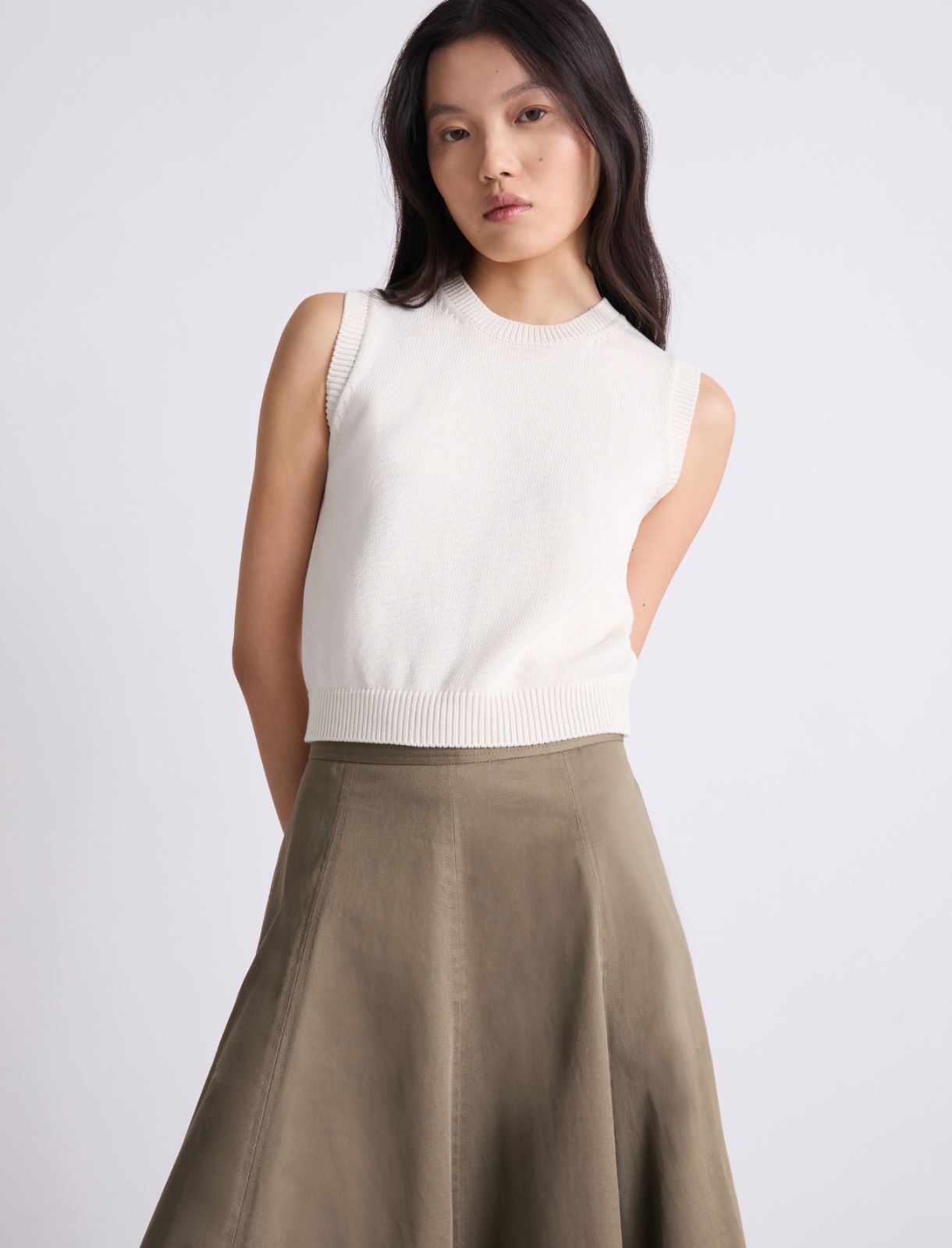 Sleeveless cotton and silk top - CREAM - Marella - 4