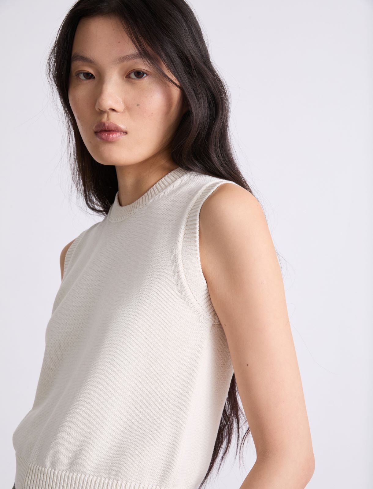 Sleeveless cotton and silk top - CREAM - Marella - 5