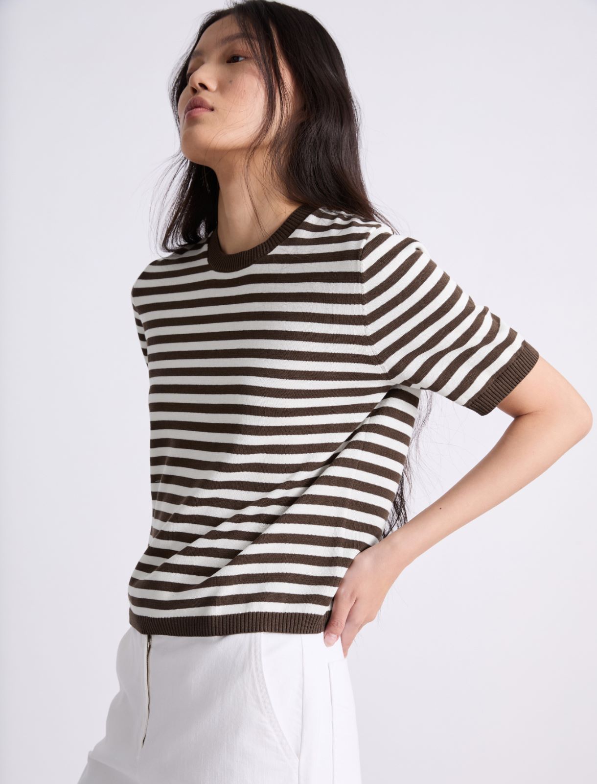 Short-sleeved cotton and silk sweater - BROWN - Marella - 4
