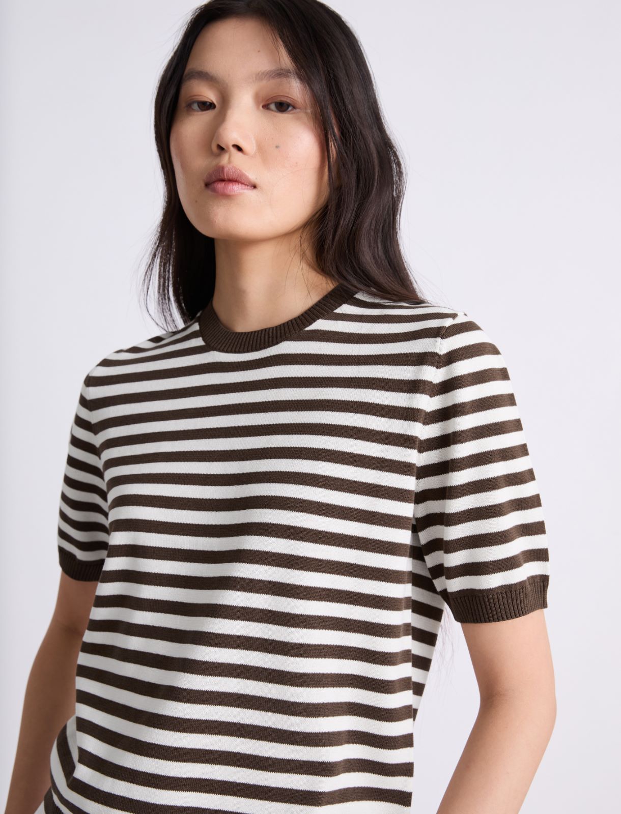 Short-sleeved cotton and silk sweater - BROWN - Marella - 5