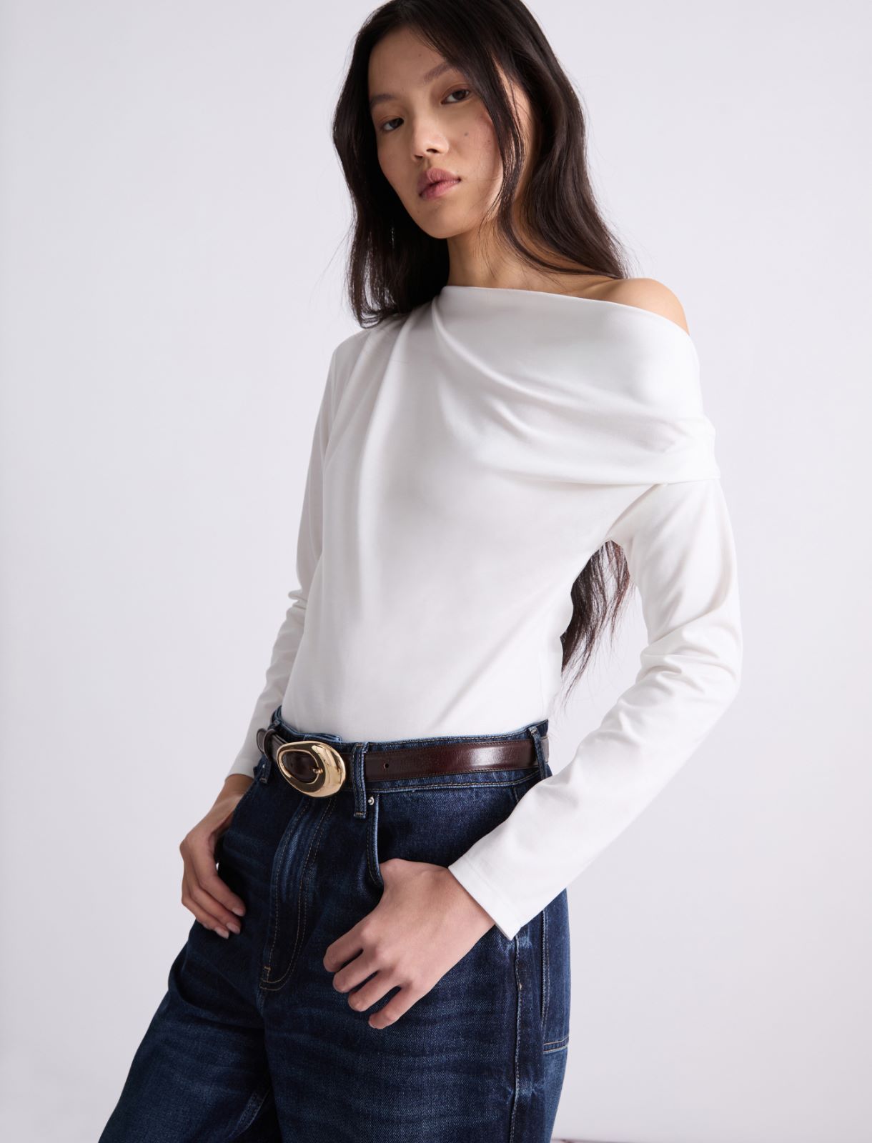 T-shirt à encolure asymétrique - BLANC - Marella - 4