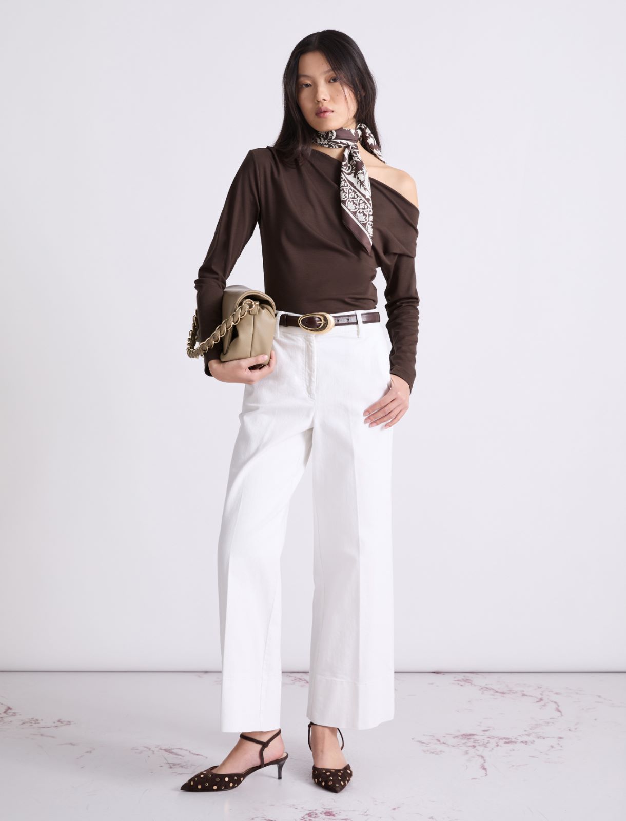 T-shirt à encolure asymétrique - CHOCOLAT - Marella - 2