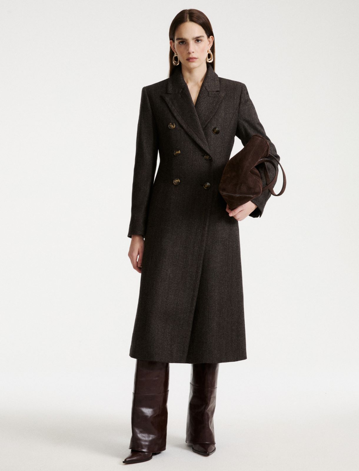 Double-breasted mouliné coat - BROWN - Marella - 2