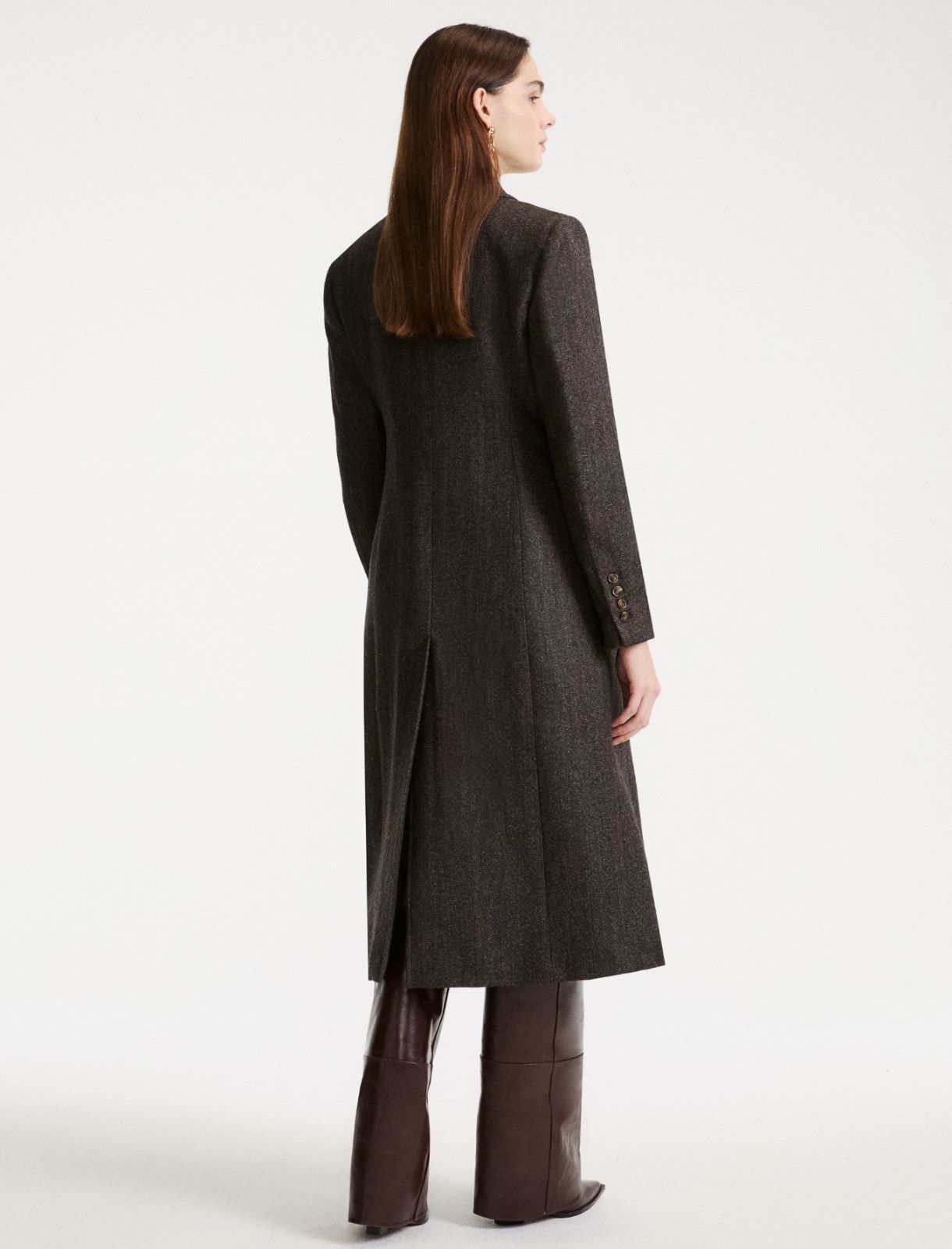 Double-breasted mouliné coat - BROWN - Marella - 3