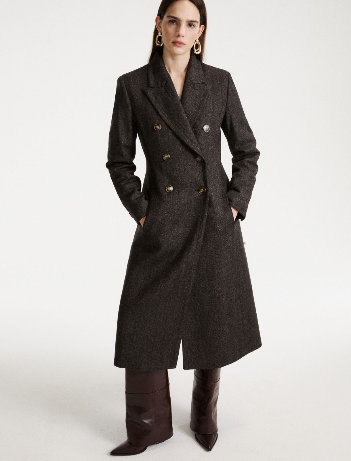 Double-breasted mouliné coat - BROWN - Marella - 4