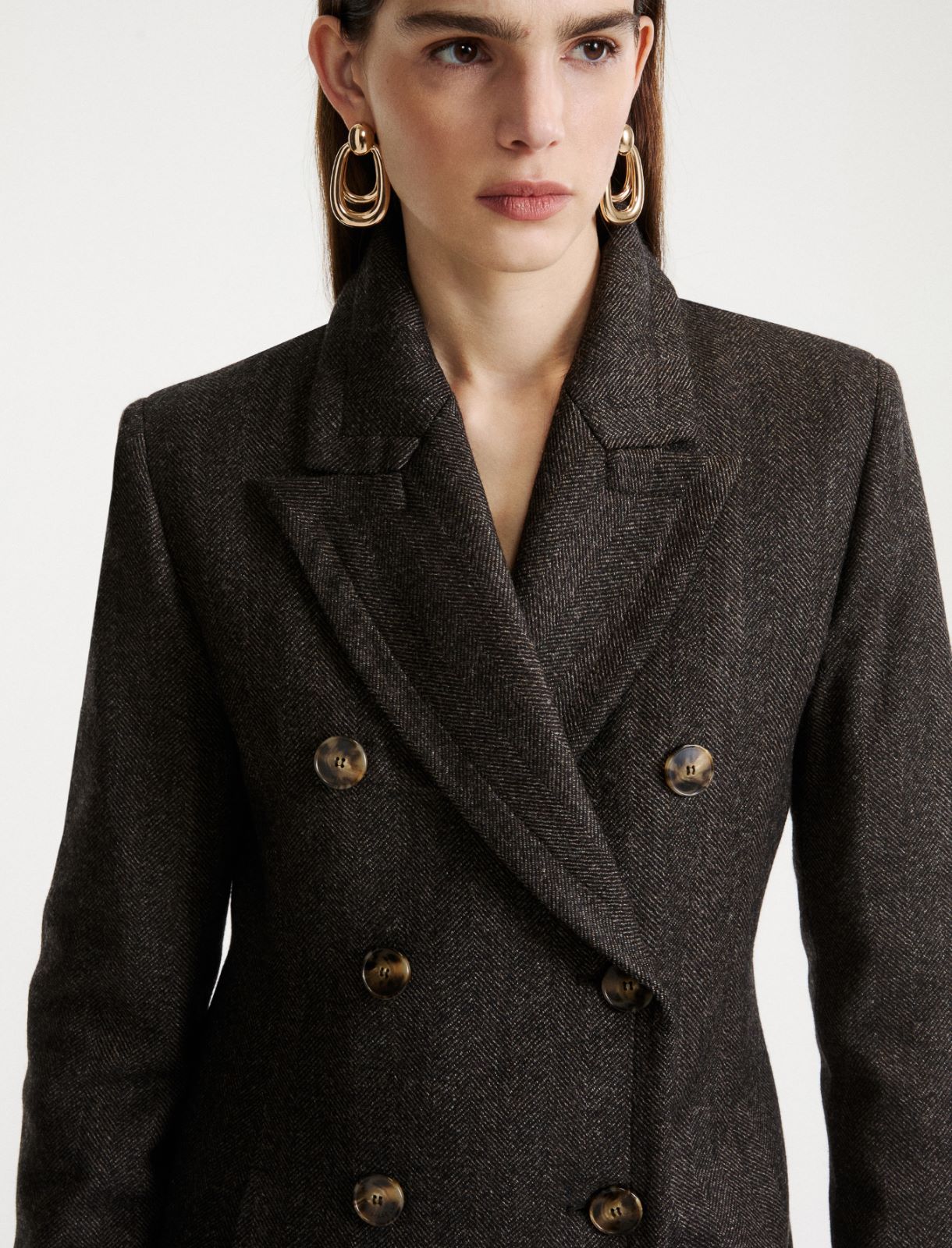 Double-breasted mouliné coat - BROWN - Marella - 5