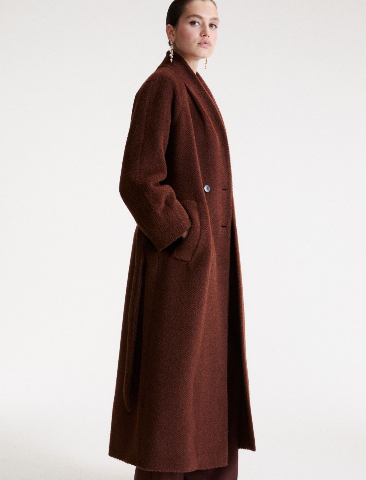Chevron wool and alpaca coat - BROWN - Marella - 5