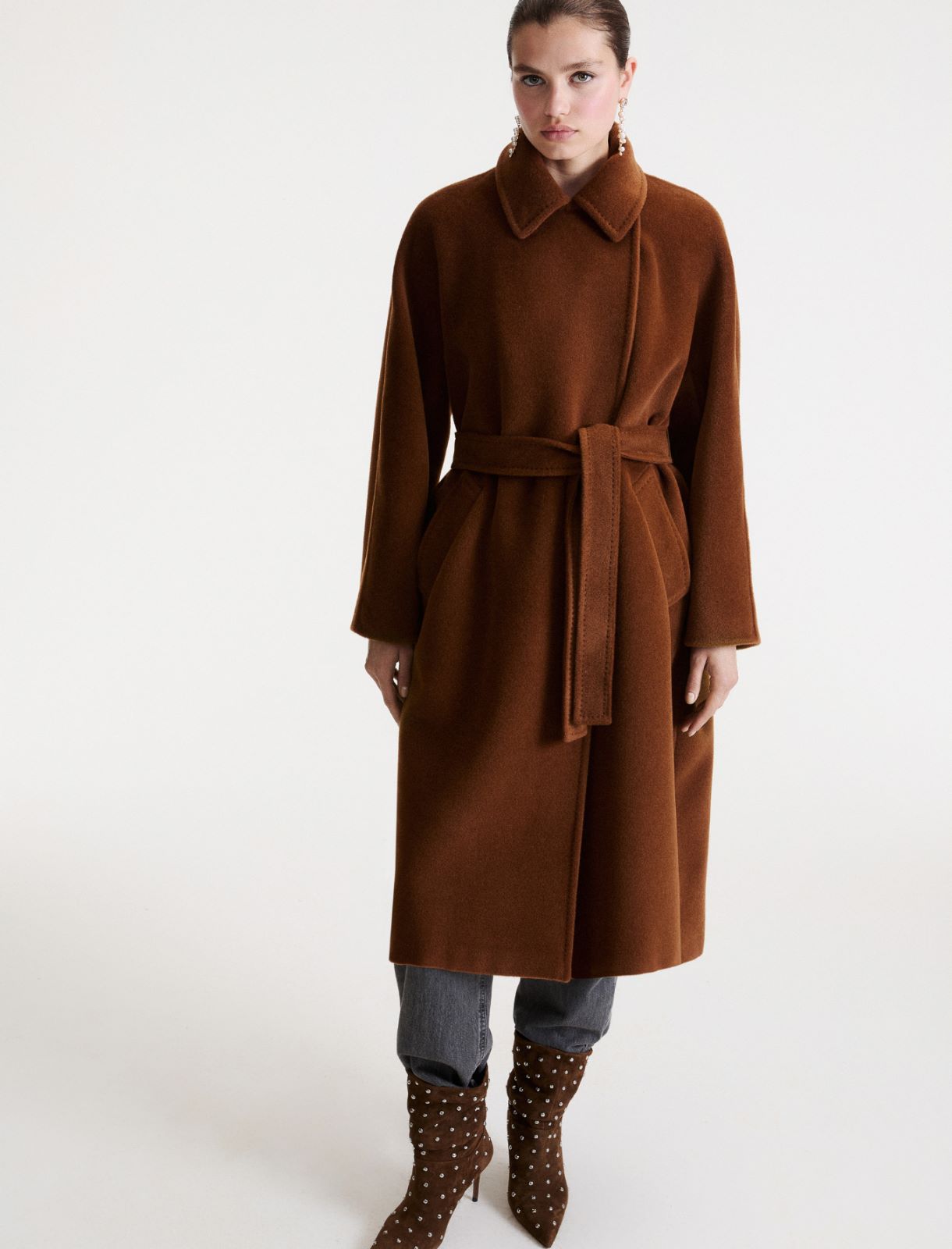 Manteau à double boutonnage en pure laine - CARAMEL - Marella - 4