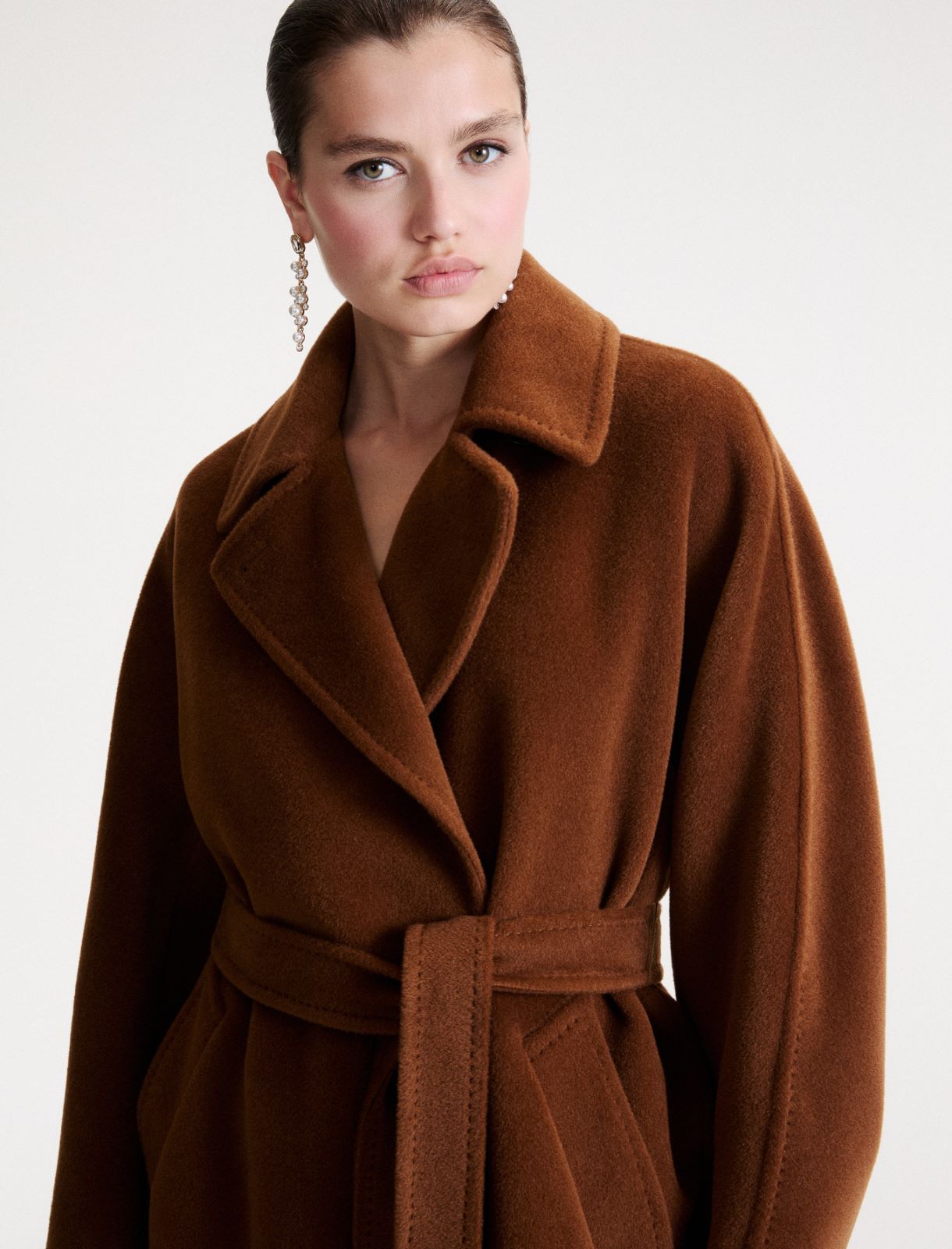 Manteau à double boutonnage en pure laine - CARAMEL - Marella - 5