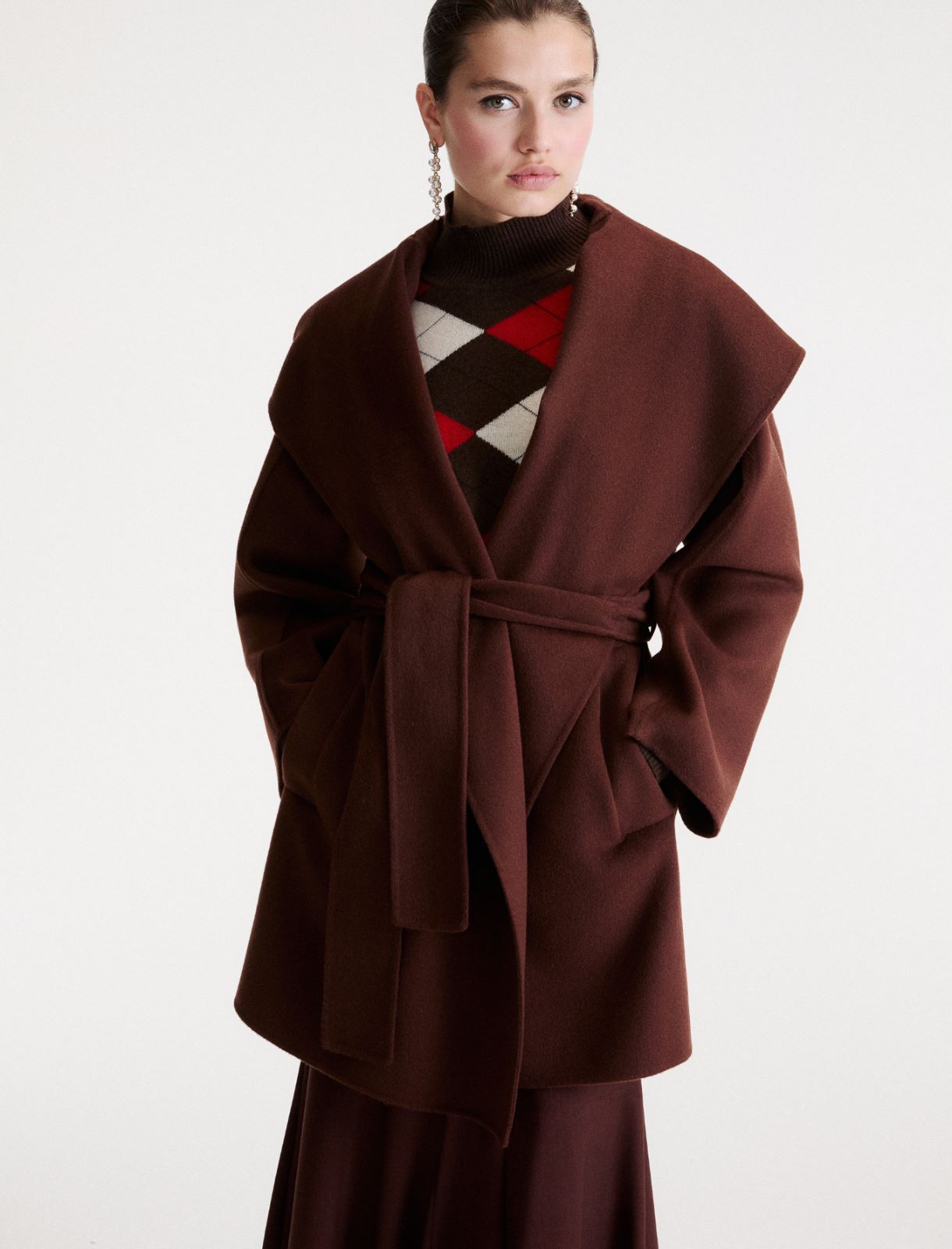 Pure wool double-sided fabric coat - BROWN - Marella - 4