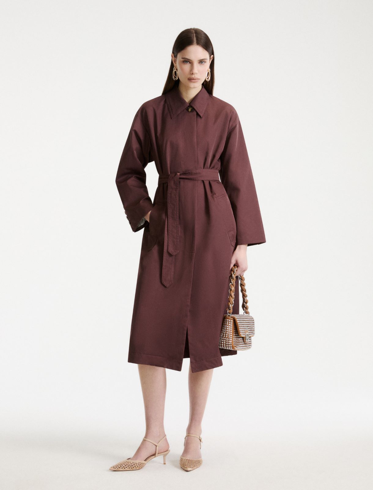 Water-repellent twill trench coat - BORDEAUX - Marella - 2