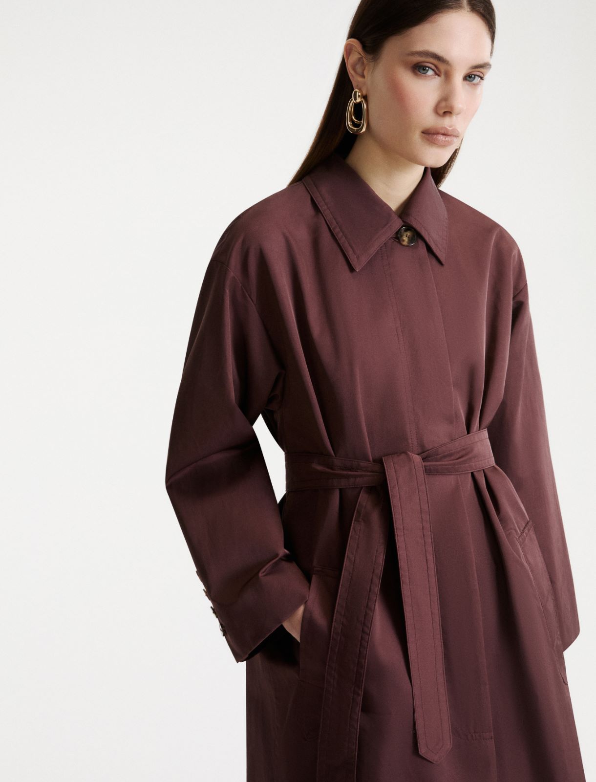 Water-repellent twill trench coat - BORDEAUX - Marella - 5