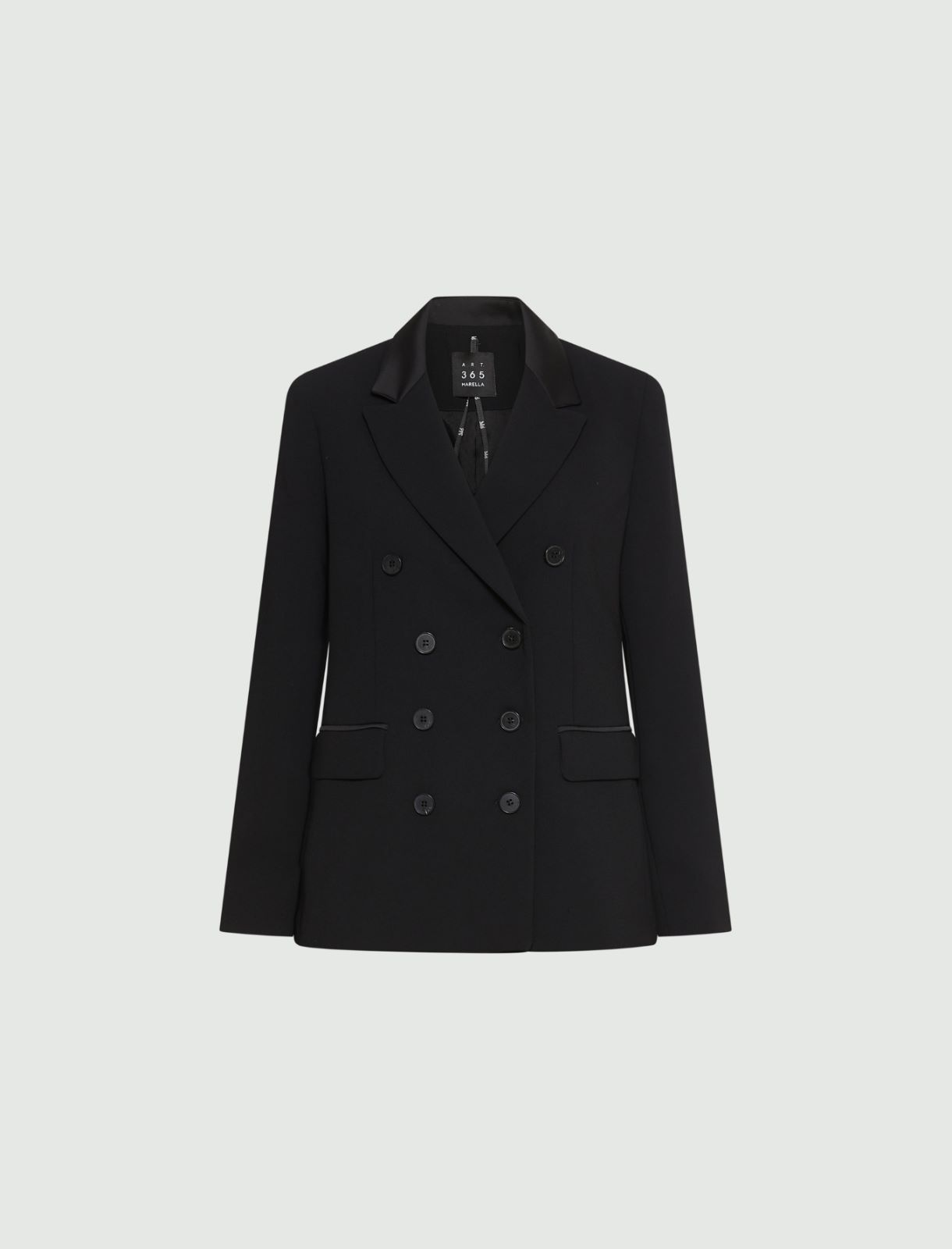 Double-breasted envers satin blazer - BLACK - Marella