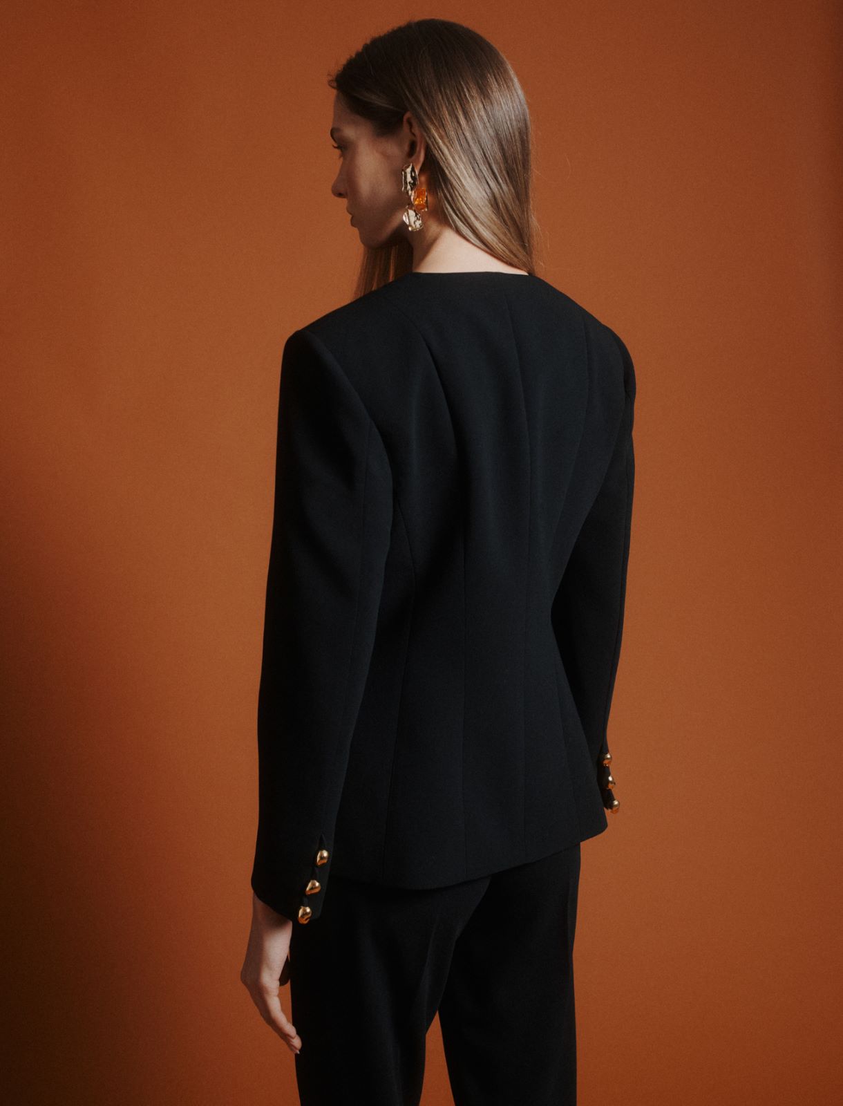 Crew-neck jacket in envers satin - BLACK - Marella - 3