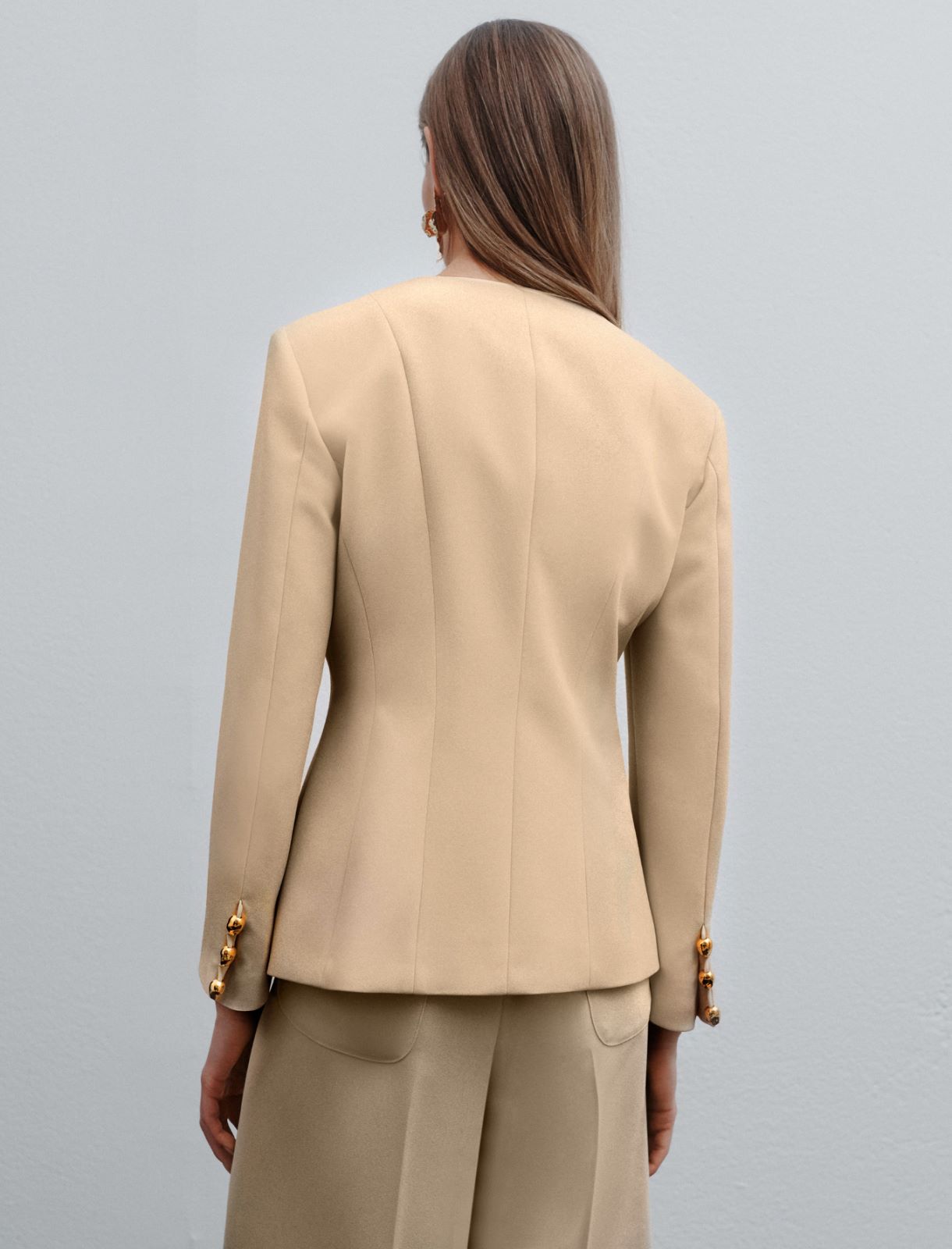 Veste à col rond en satin envers - CREME - Marella - 3