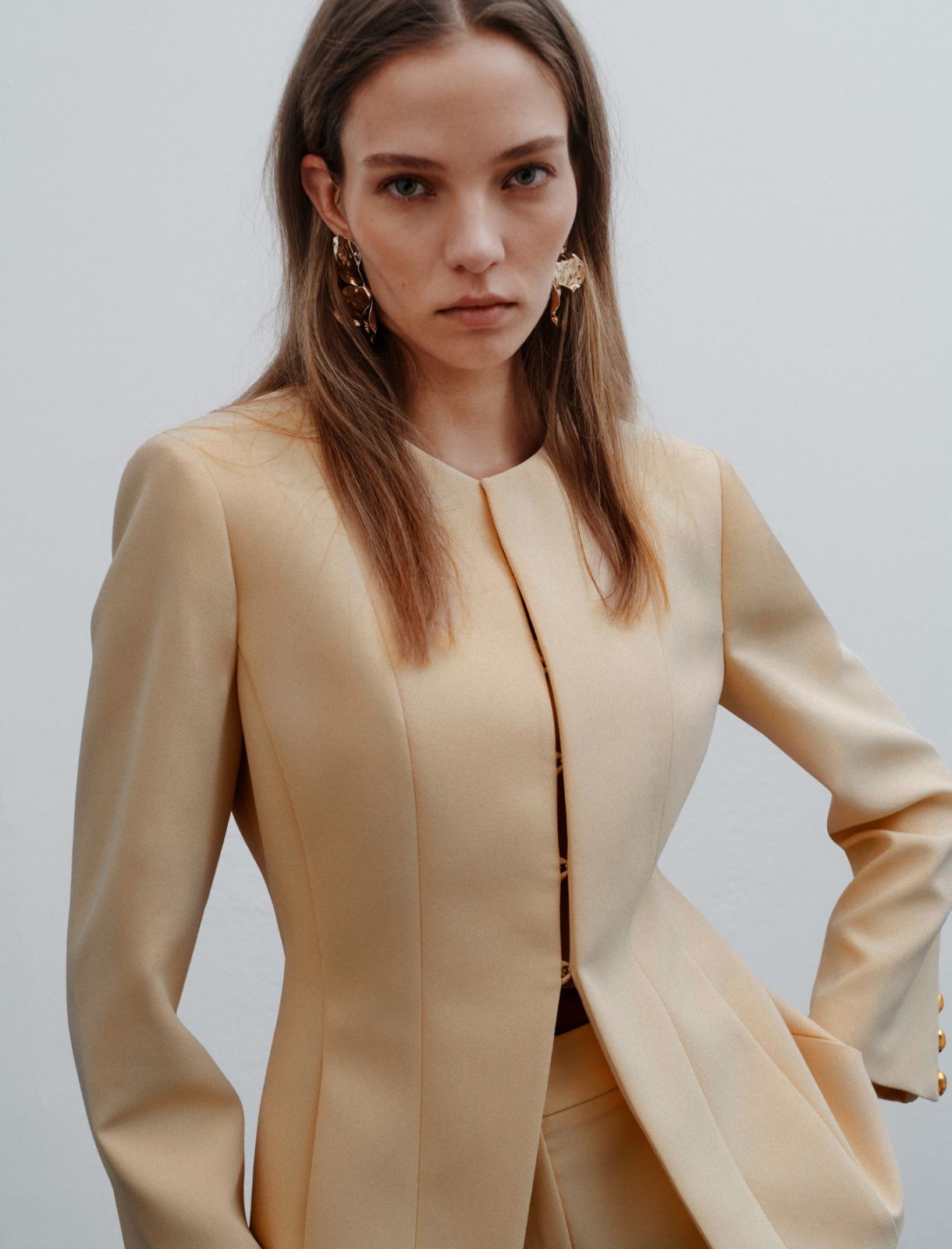 Veste à col rond en satin envers - CREME - Marella - 5