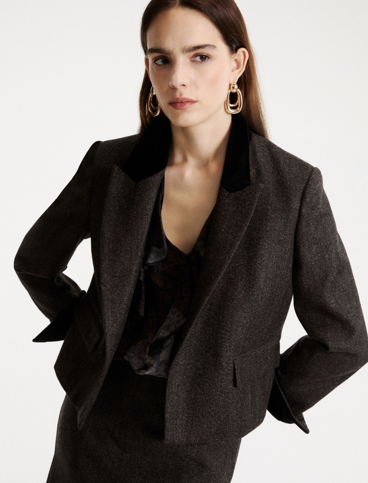 Blazer aperto con dettagli in velluto - MARRONE - Marella - 4
