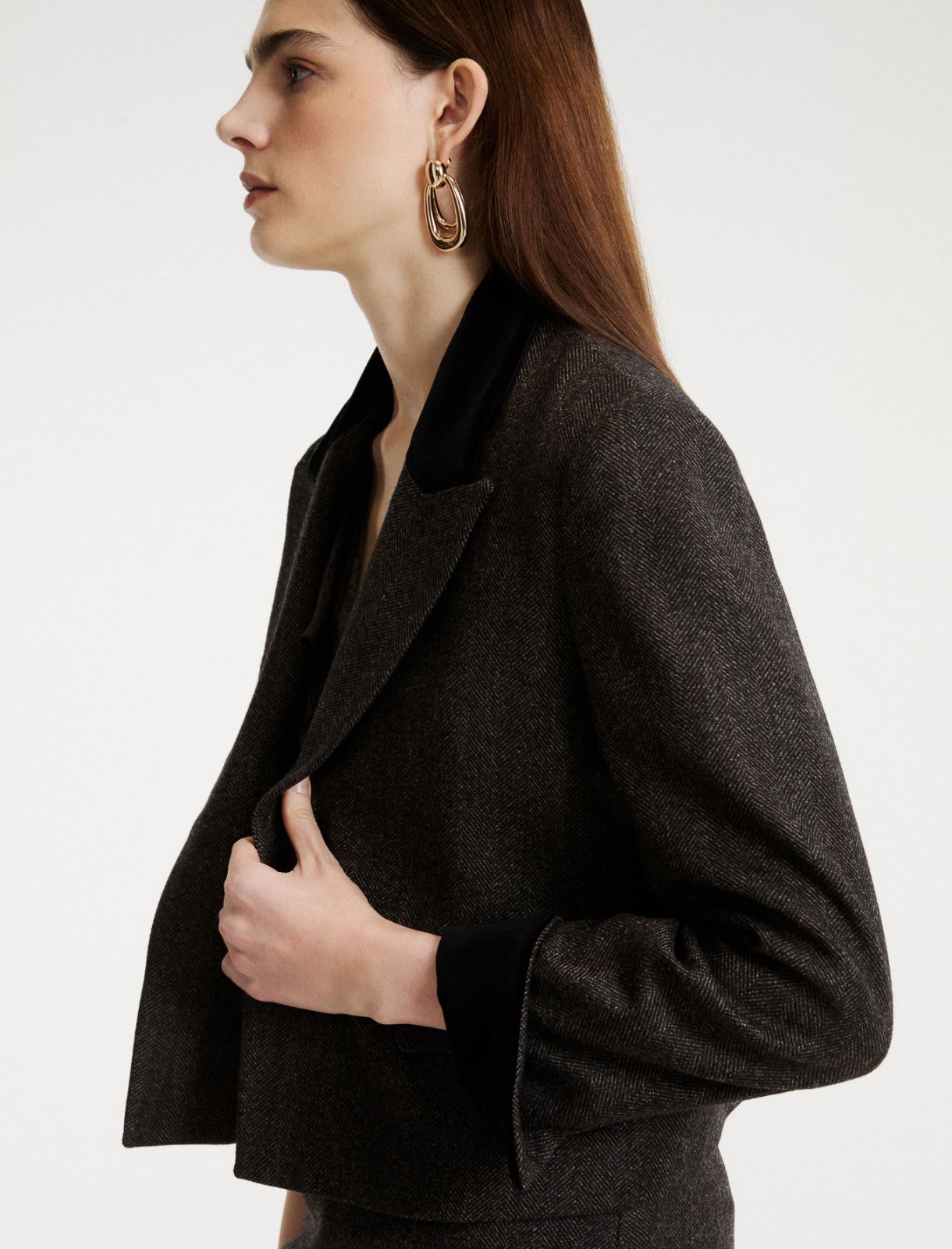 Blazer aperto con dettagli in velluto - MARRONE - Marella - 5