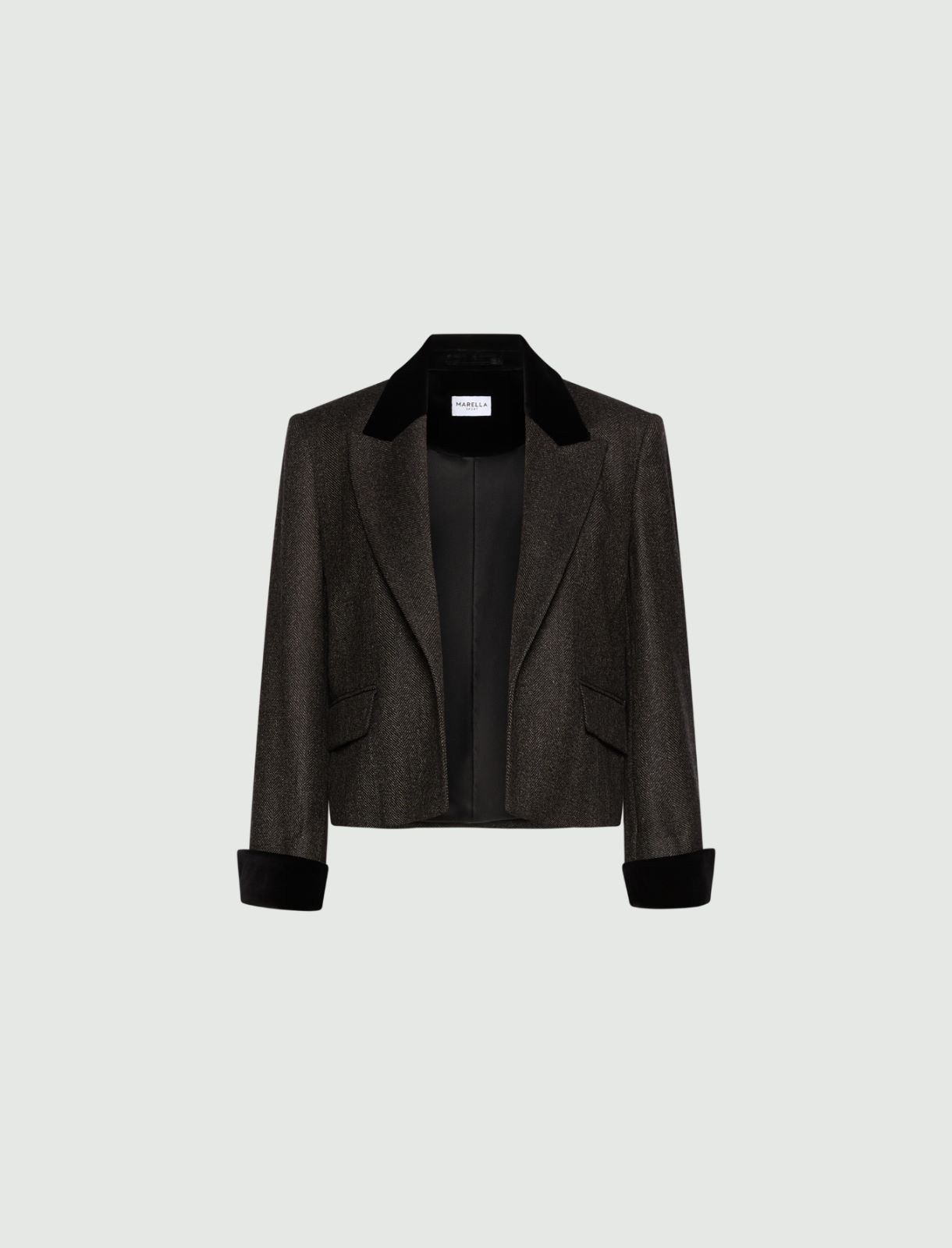 Blazer aperto con dettagli in velluto - MARRONE - Marella