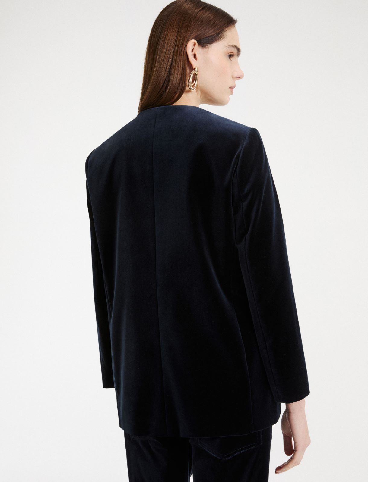 Blazer dritto in velluto stretch - BLU - Marella - 3