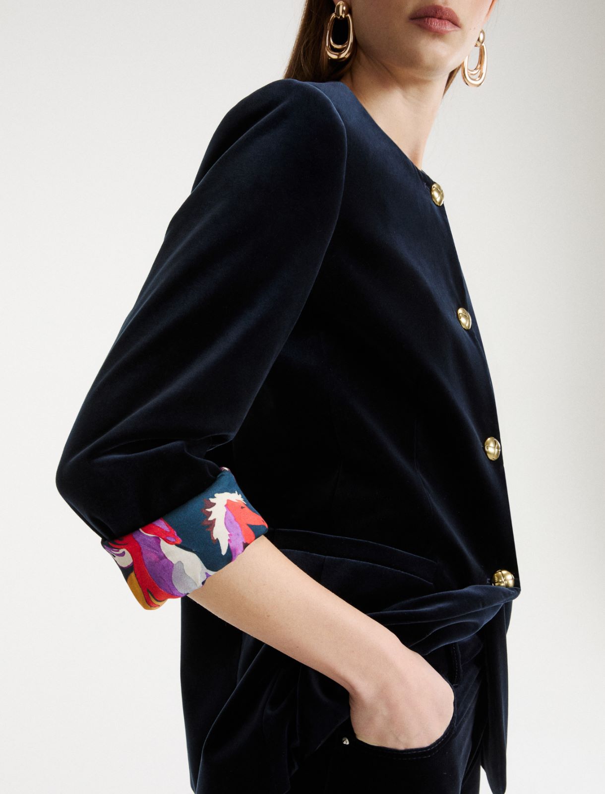 Blazer dritto in velluto stretch - BLU - Marella - 5