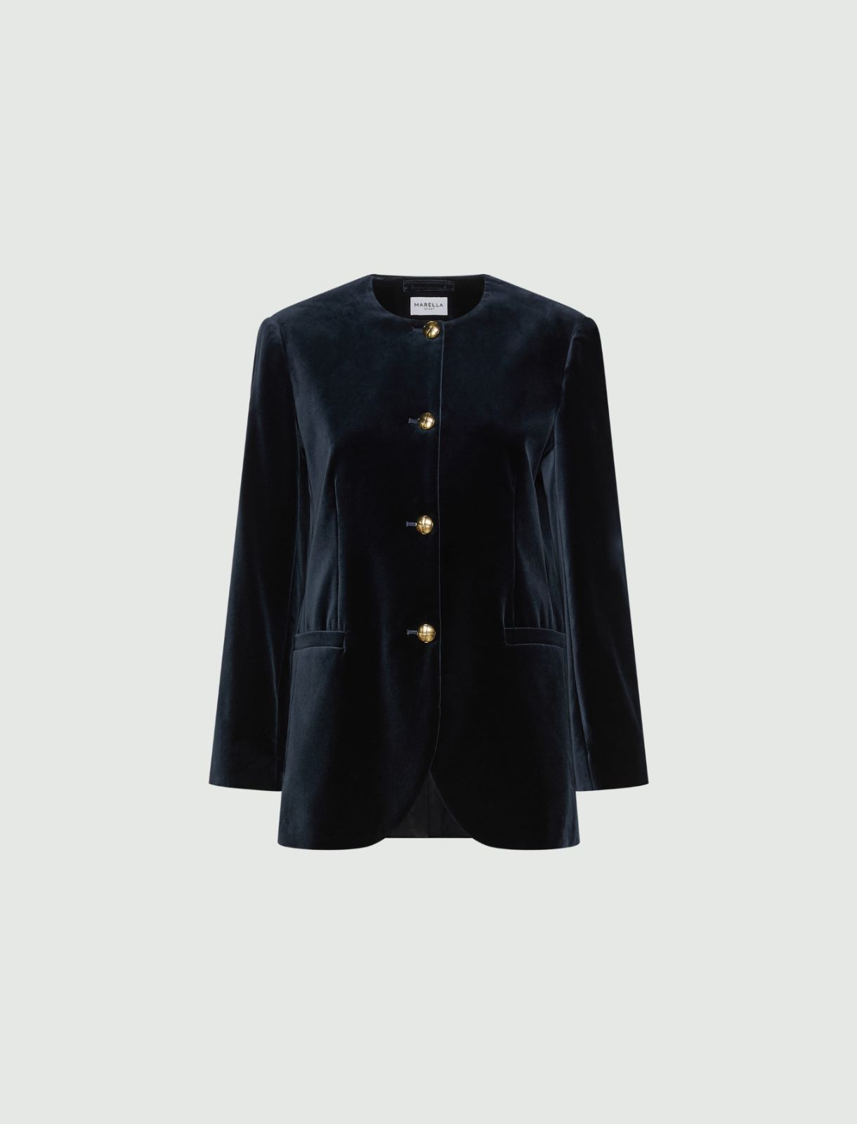 Blazer dritto in velluto stretch - BLU - Marella