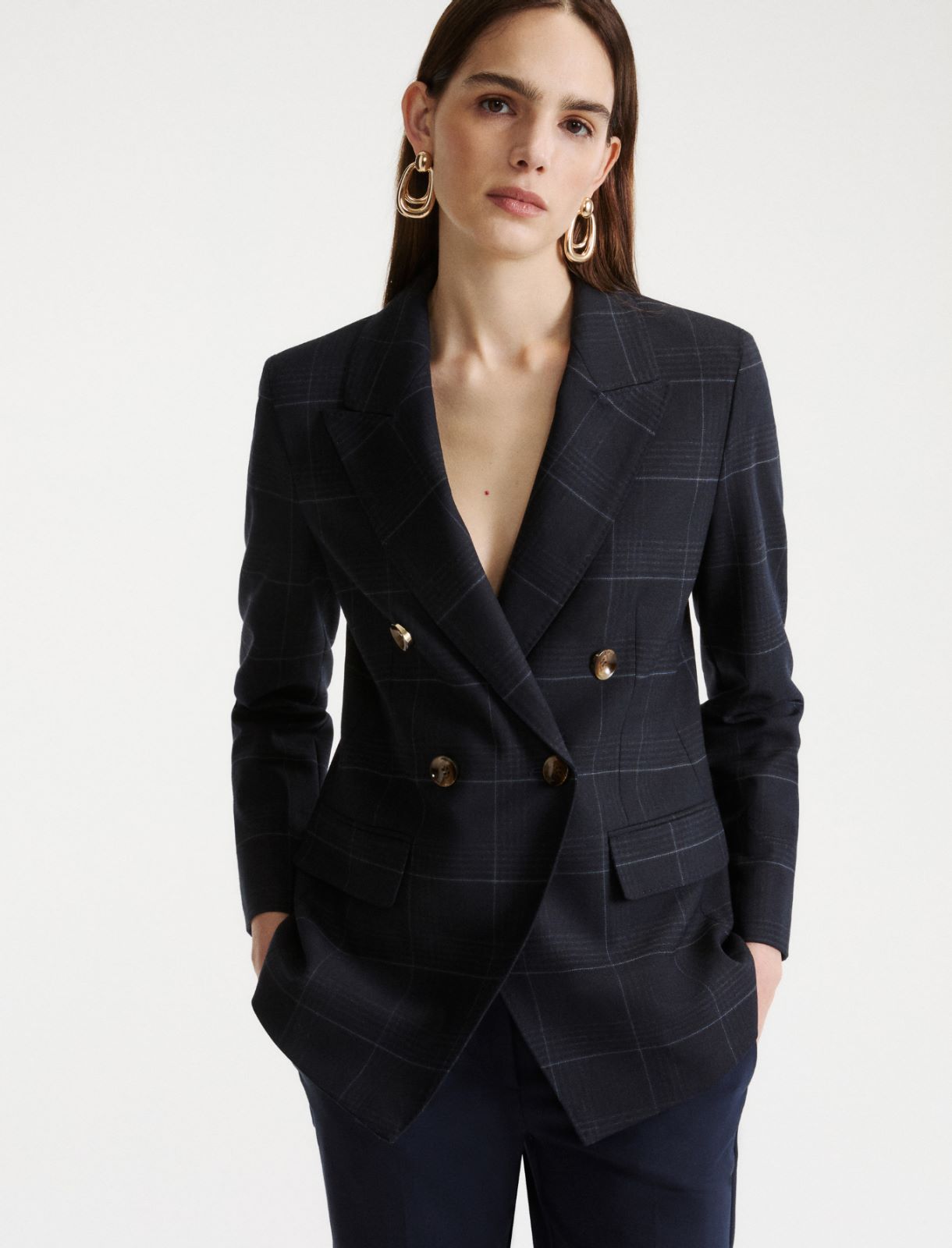 Blazer à double boutonnage en mélange de laine stretch - MARINE - Marella - 4