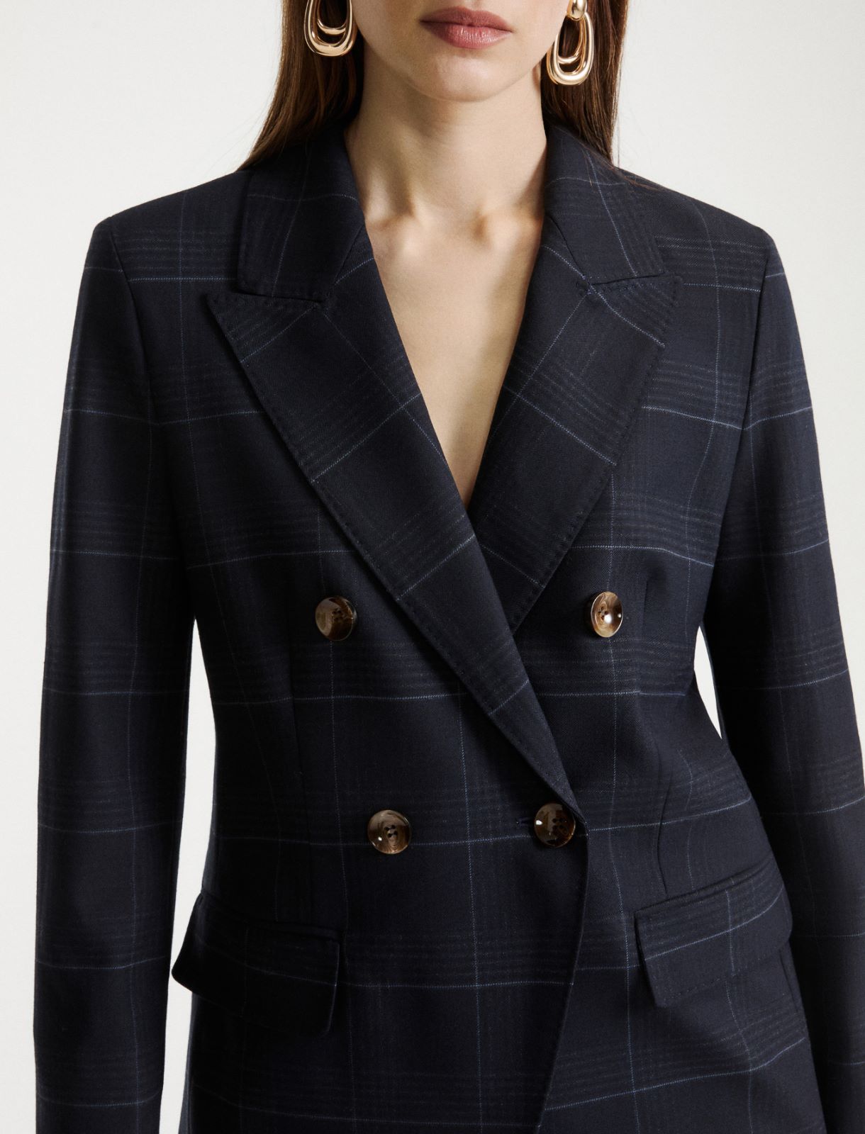 Blazer à double boutonnage en mélange de laine stretch - MARINE - Marella - 5