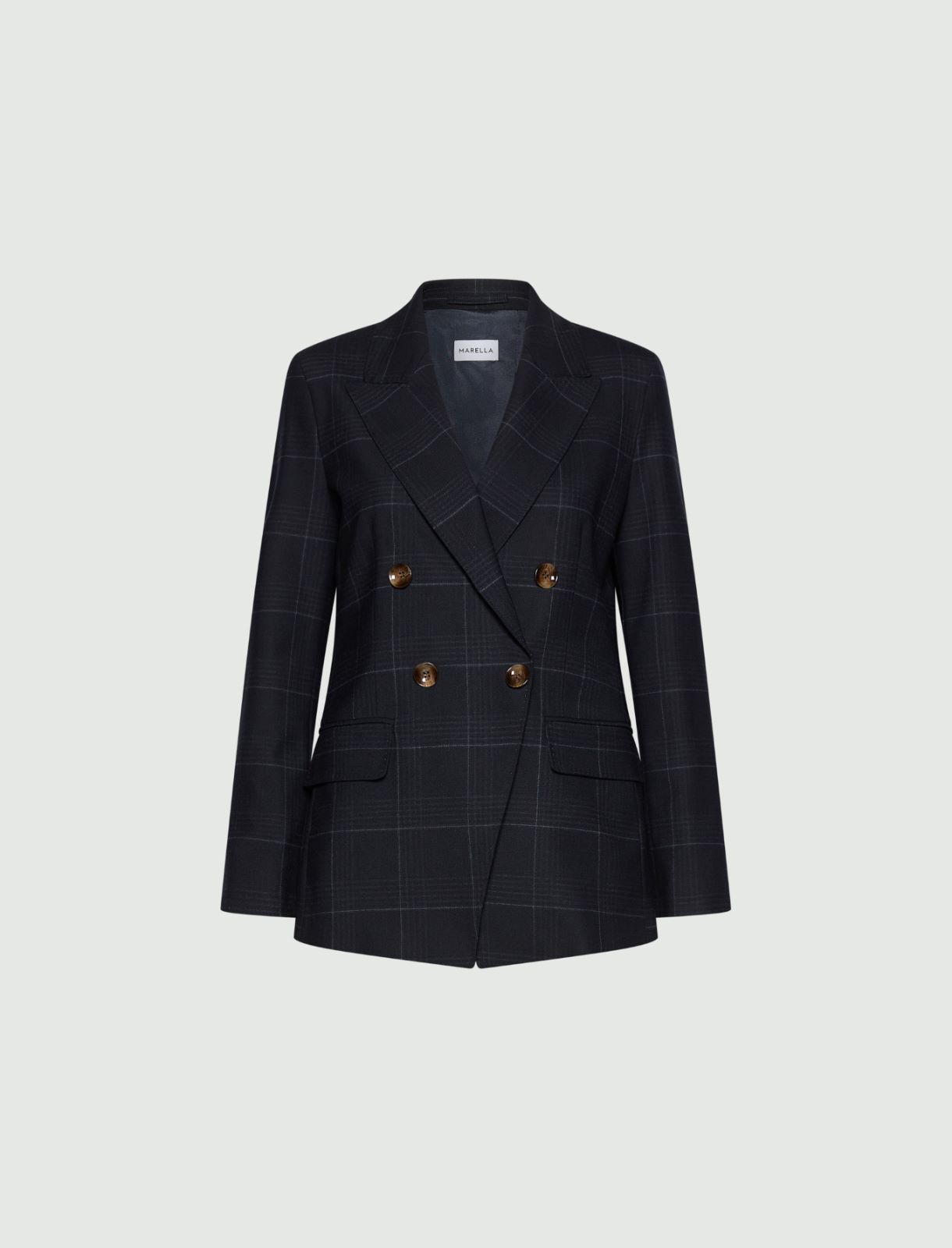 Blazer à double boutonnage en mélange de laine stretch - MARINE - Marella