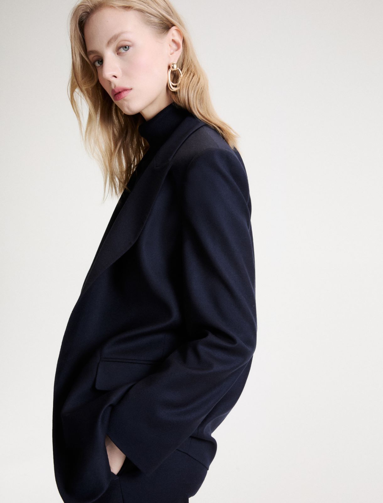 Blazer dritto in flanella stretch - BLU - Marella - 5
